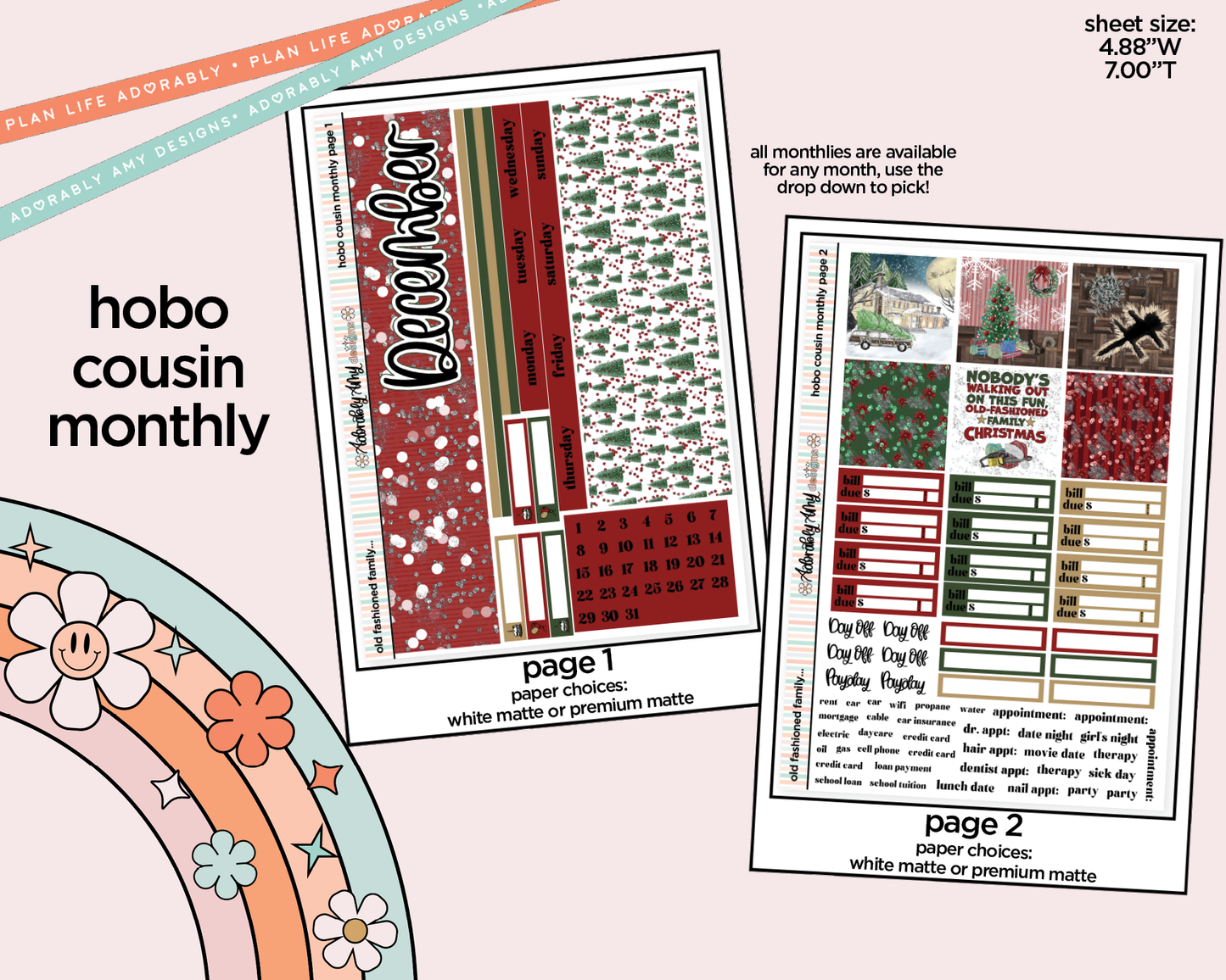 Hobonichi Cousin Monthly Pick Your Month Old Fashioned Family Christmas Planner Sticker Kit for Hobo Cousin or Similar Planners