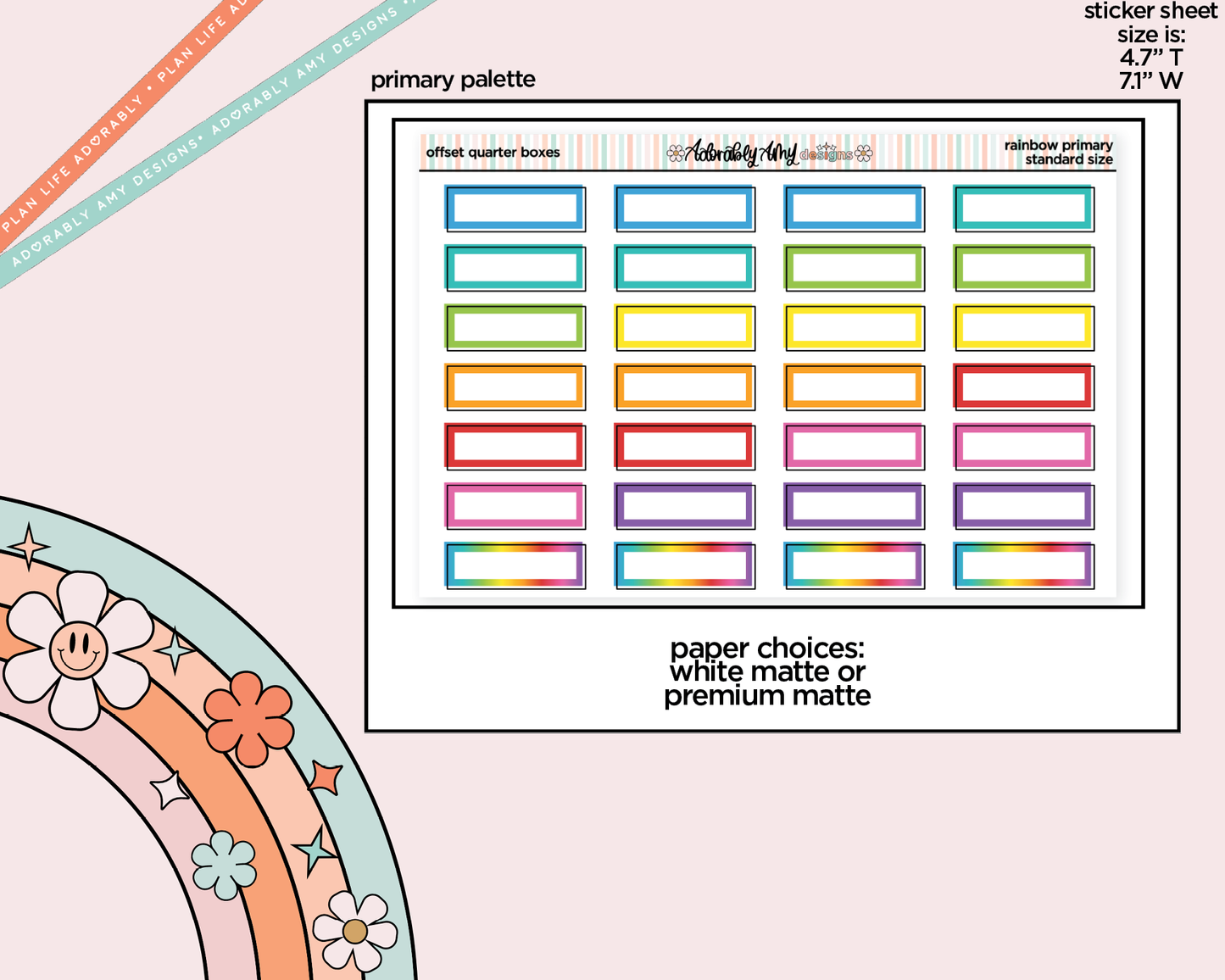 Rainbow Offset Quarter Boxes Standard Stickers for any Planner or Insert