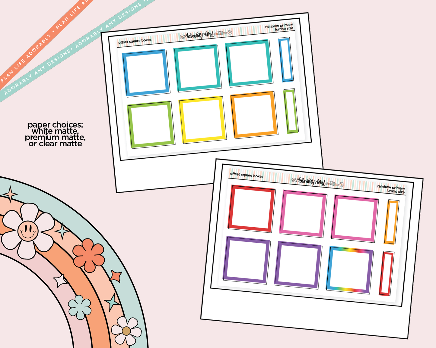 Rainbow Offset Square Boxes Large/Jumbo Stickers for any Planner or Insert