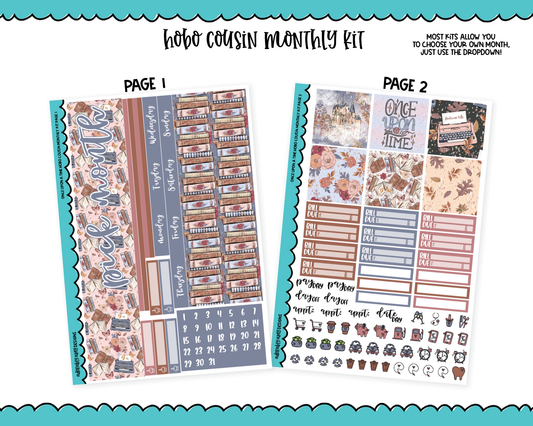 Hobonichi Cousin Monthly Pick Your Month Once Upon a Time Fall Reading Fairytale Themed Planner Sticker Kit for Hobo Cousin or Similar Planners