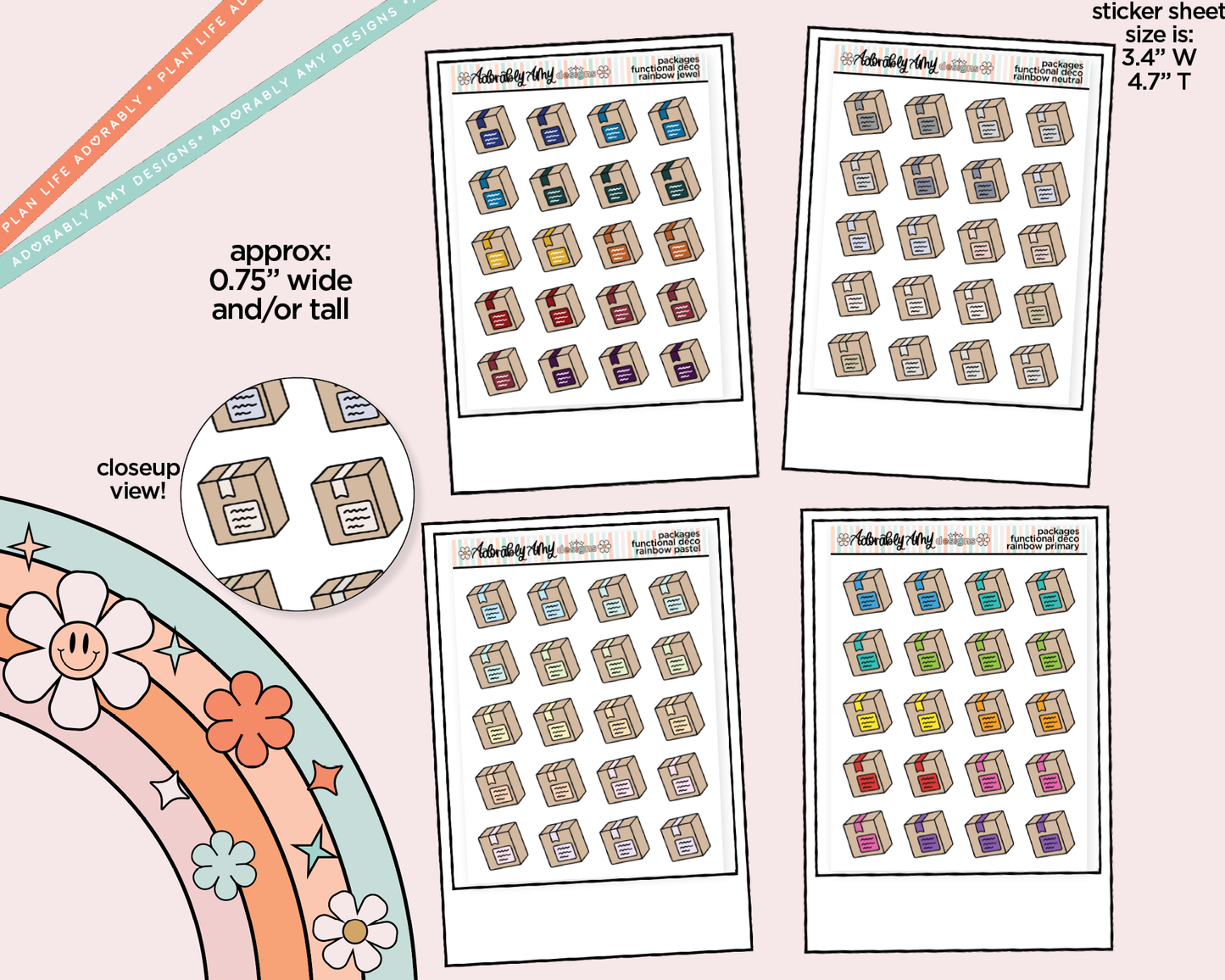 Rainbow Shipping Packages Doodled Icon Stickers