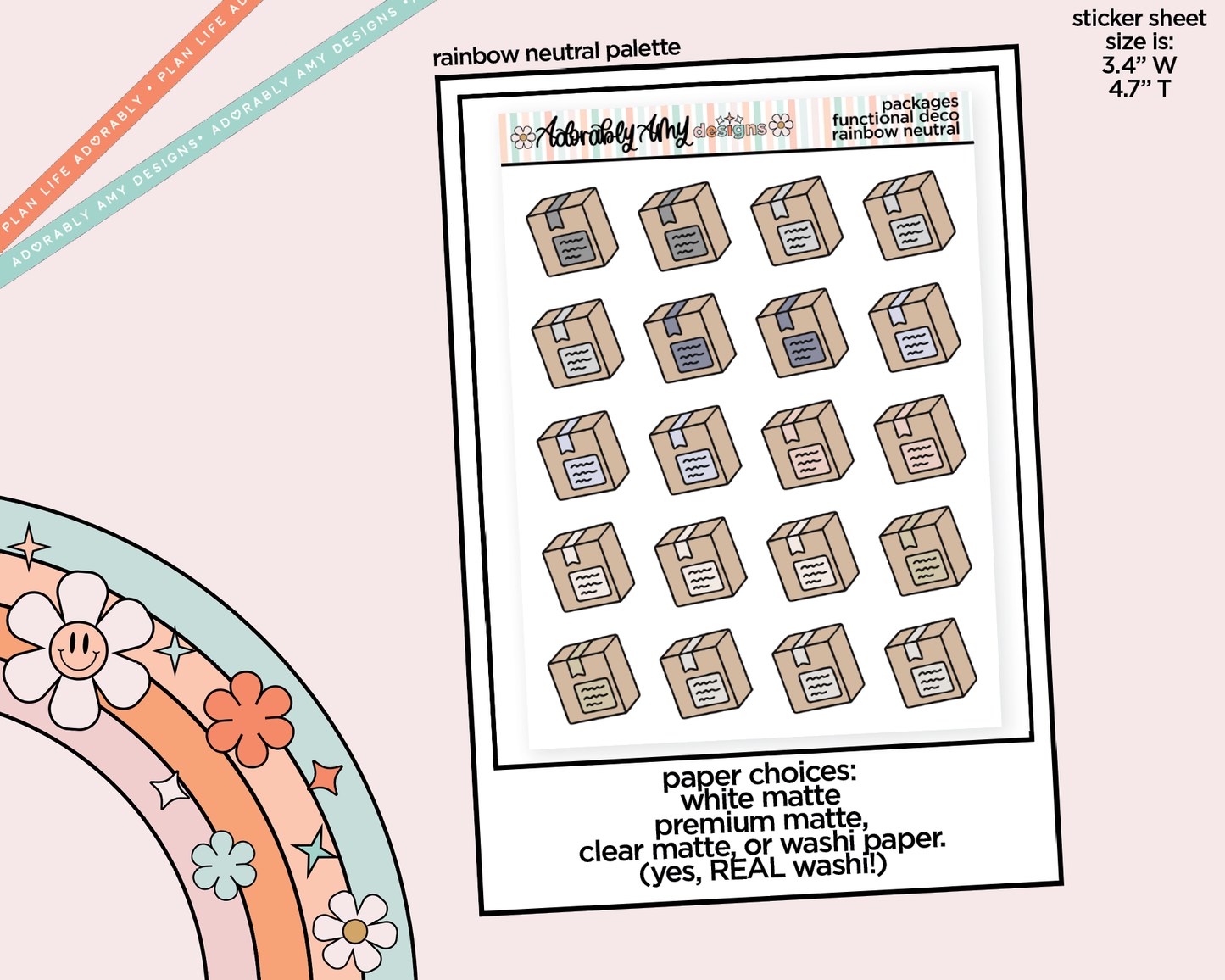 Rainbow Shipping Packages Doodled Icon Stickers