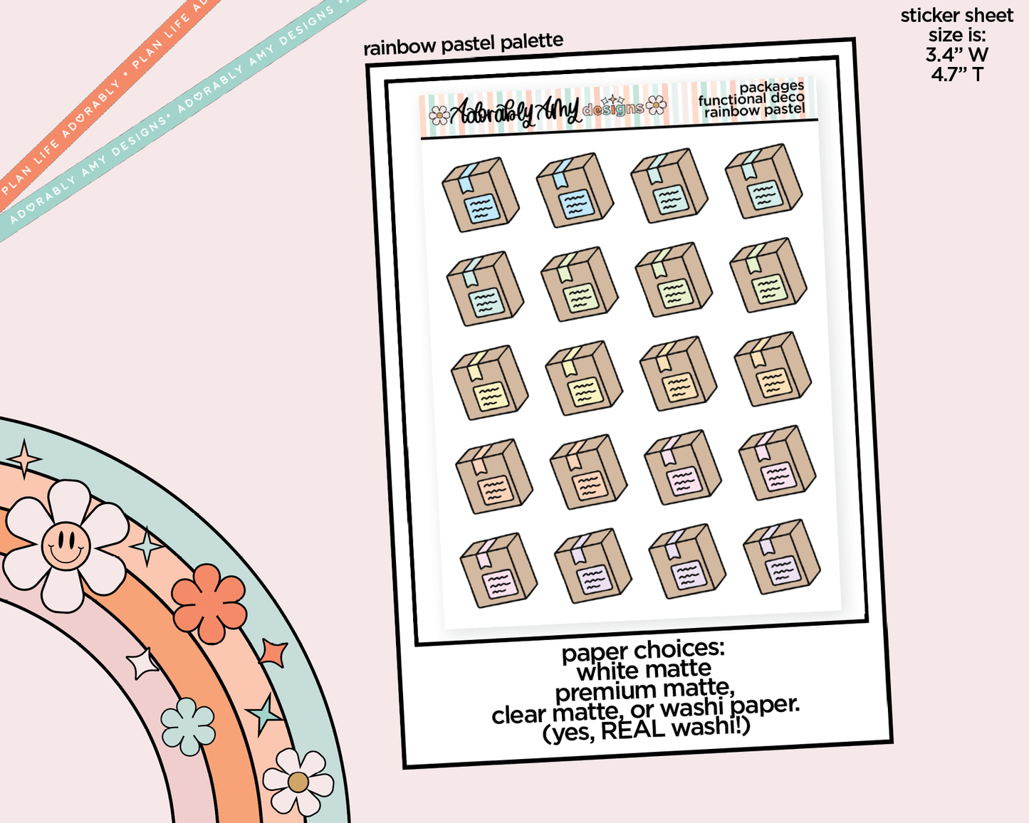 Rainbow Shipping Packages Doodled Icon Stickers