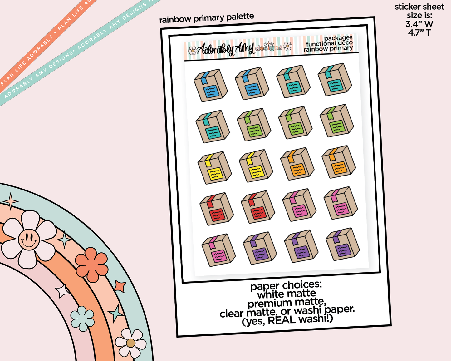 Rainbow Shipping Packages Doodled Icon Stickers