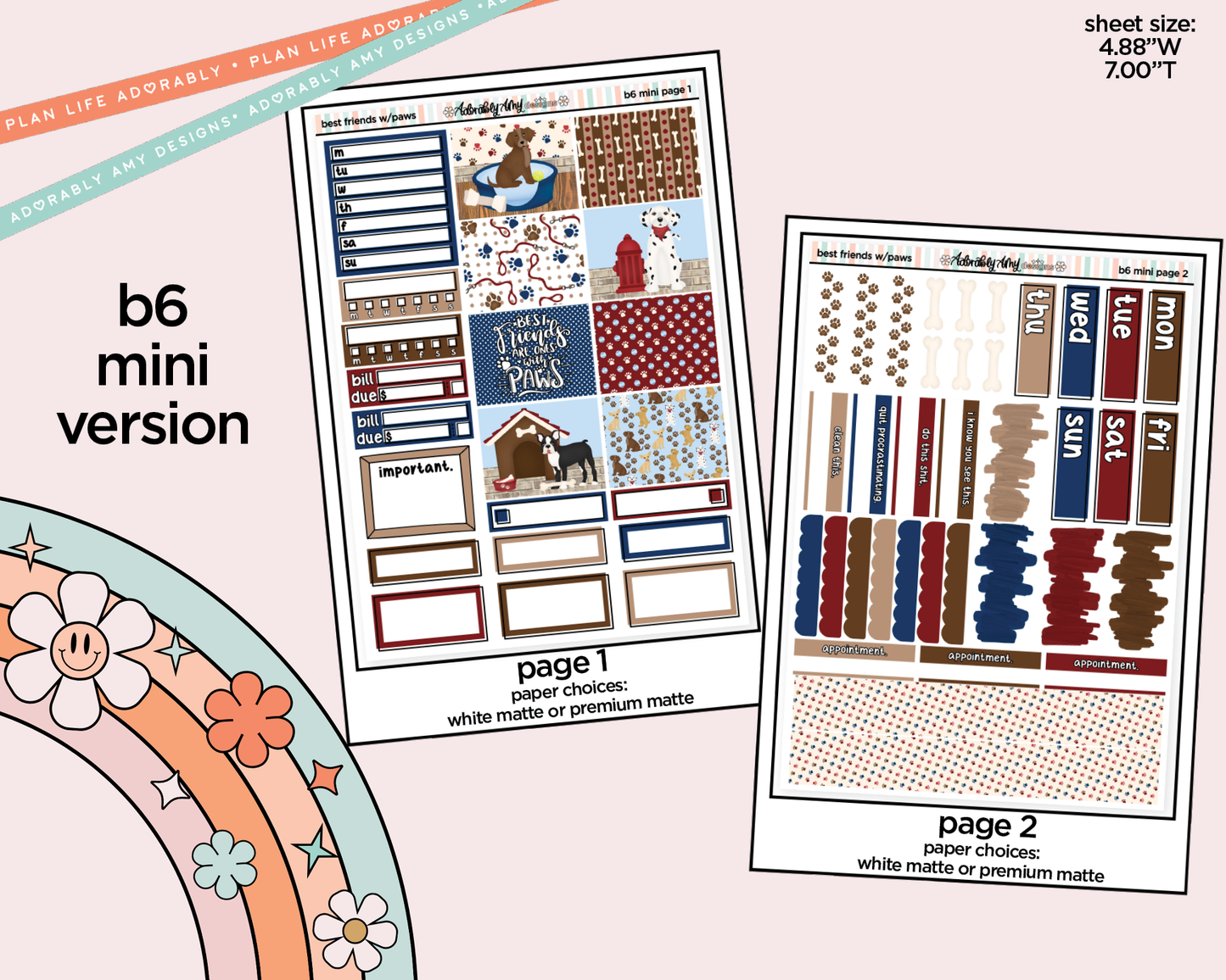 Mini B6 Best Friends are Ones with Paws Planner Sticker Kit sized for ANY Vertical Insert
