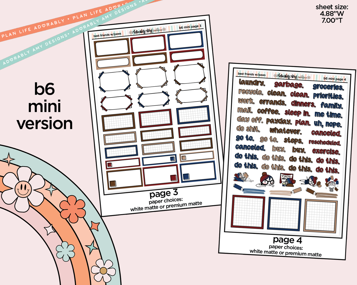 Mini B6 Best Friends are Ones with Paws Planner Sticker Kit sized for ANY Vertical Insert