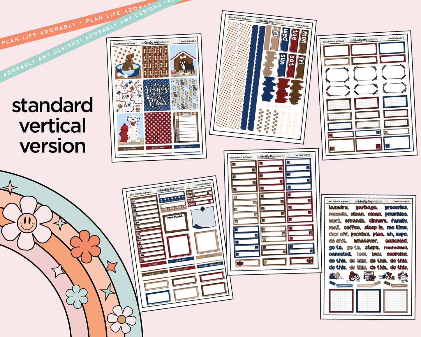 Vertical Best Friends are Ones with Paws Weekly Sticker Kit for Vertical Standard Size Planners or Insert