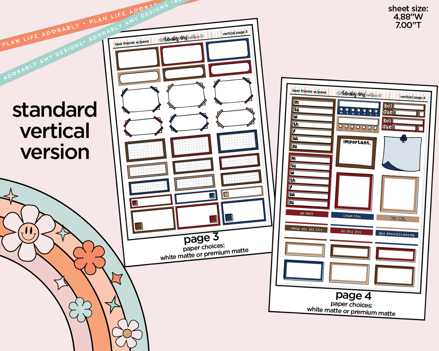 Vertical Best Friends are Ones with Paws Weekly Sticker Kit for Vertical Standard Size Planners or Insert
