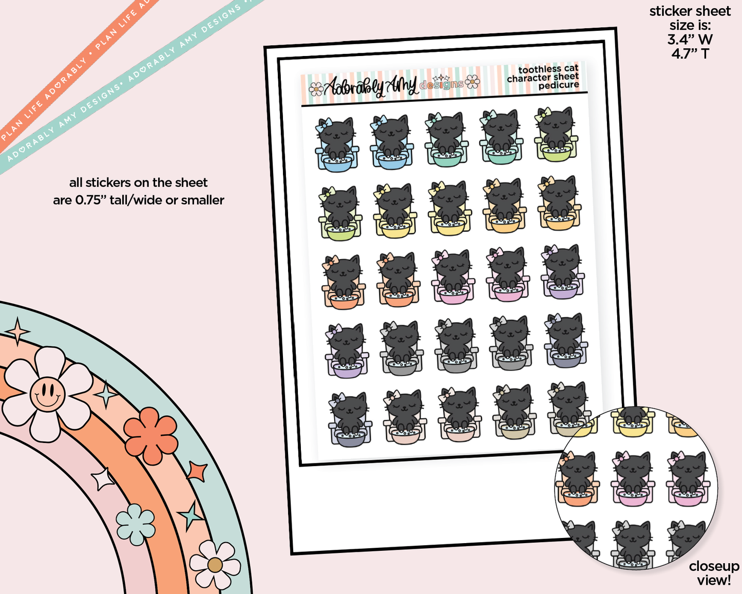 Toothless Cat Pedicure Decoration Character Planner Stickers