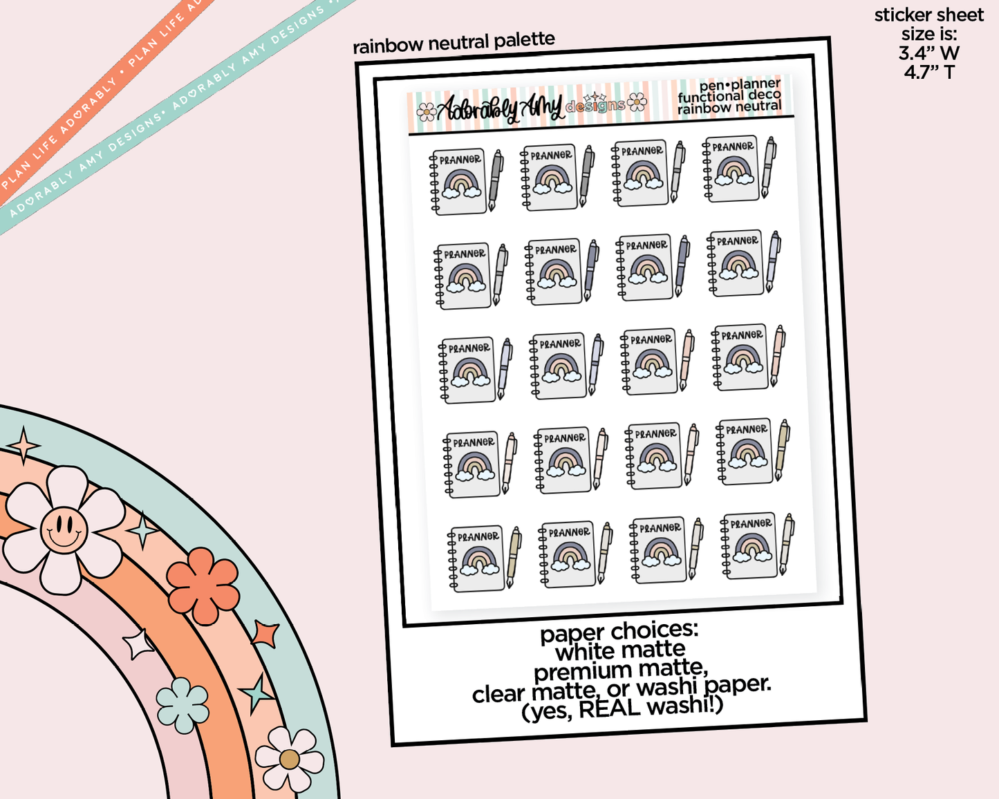 Rainbow Planner & Pen Doodled Icon Stickers