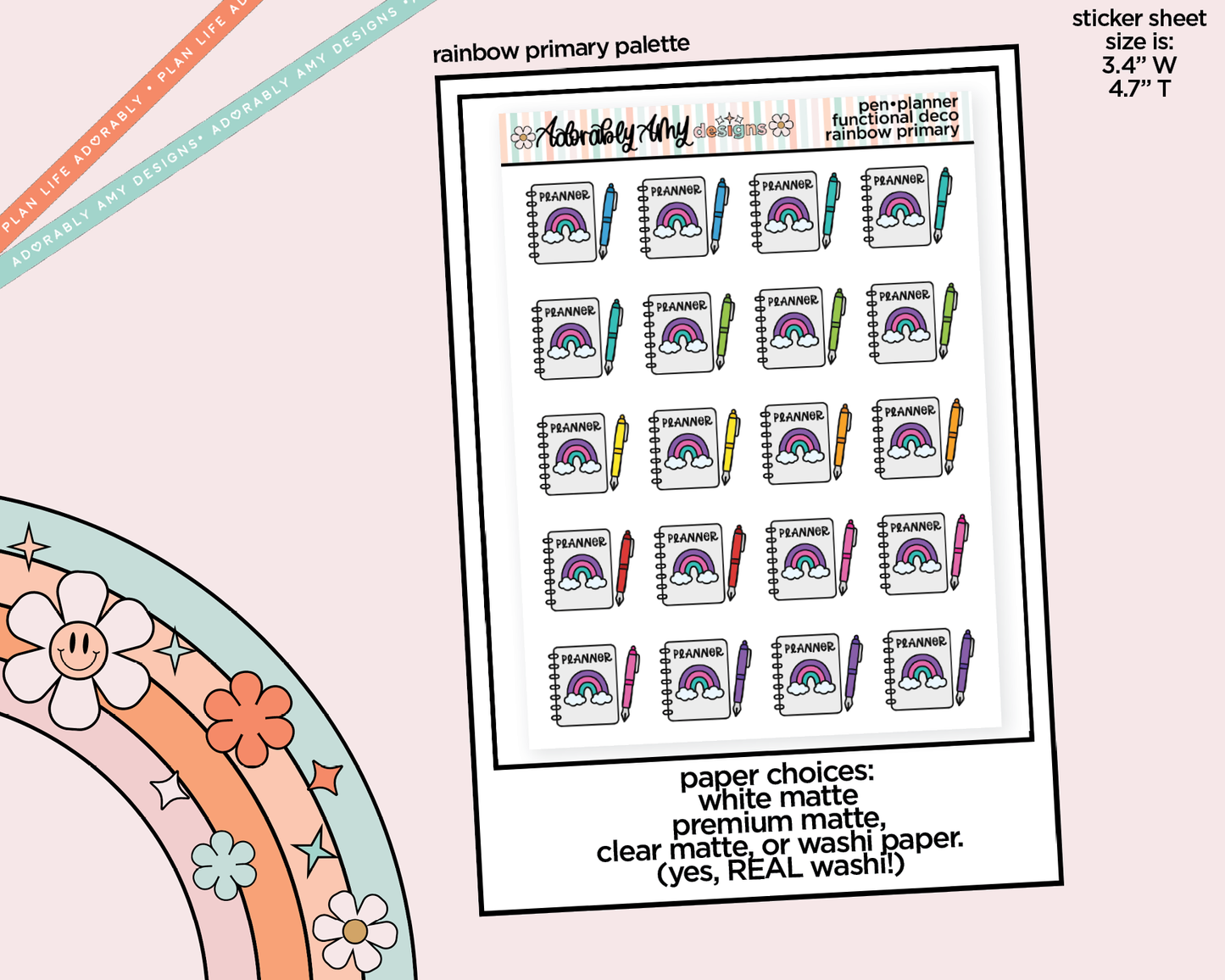 Rainbow Planner & Pen Doodled Icon Stickers