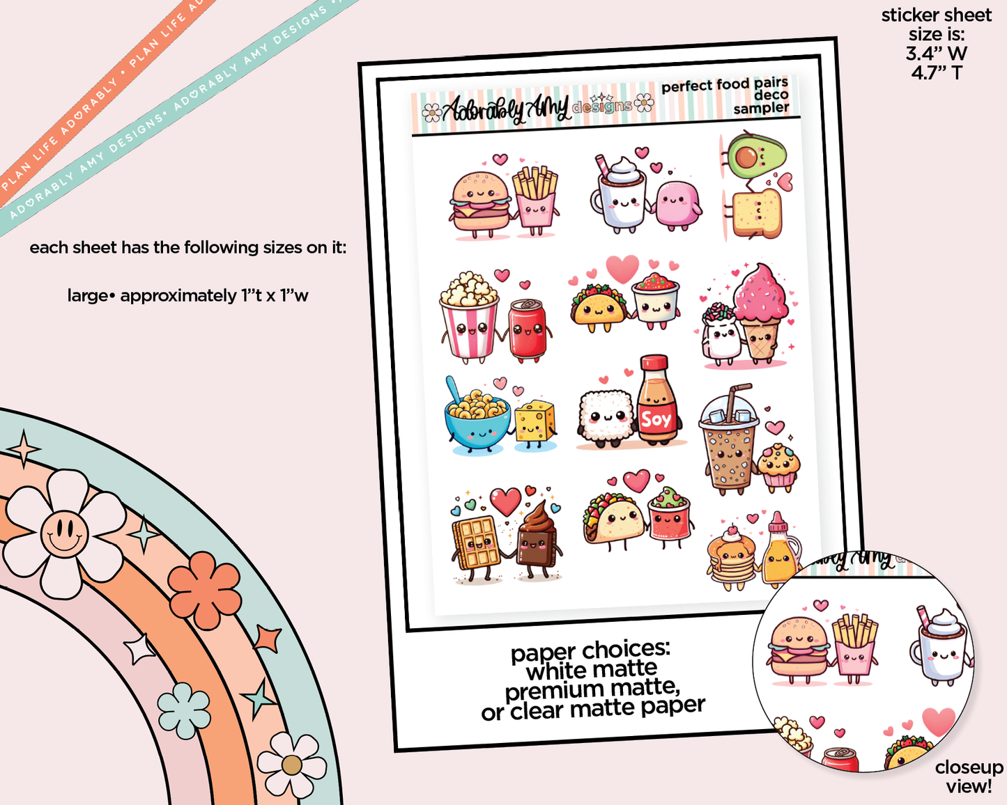Perfect Food Pairs Kawaii Decorative Planner Stickers for any Planner or Insert