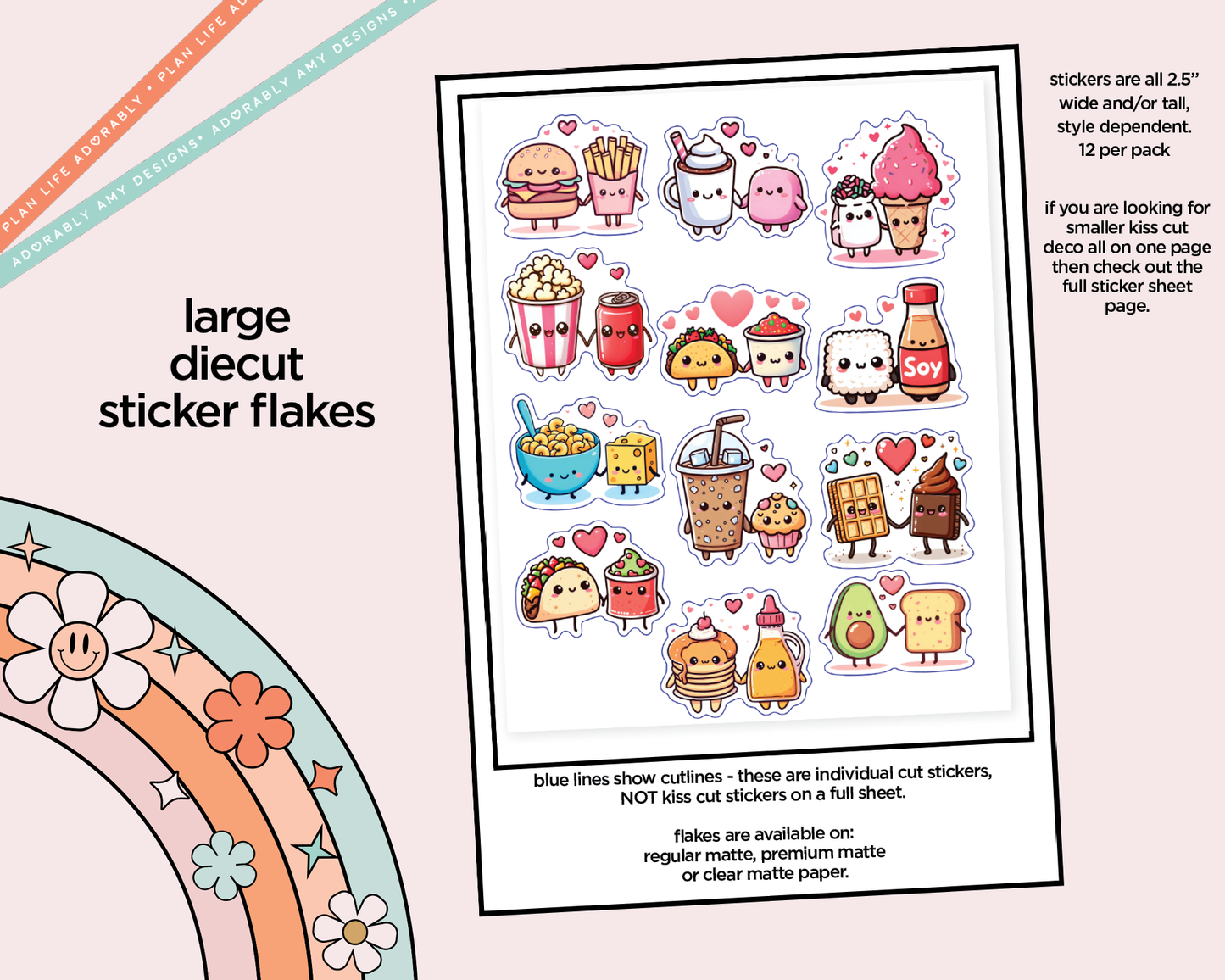 Perfect Food Pairs Kawaii Decorative Planner Stickers for any Planner or Insert