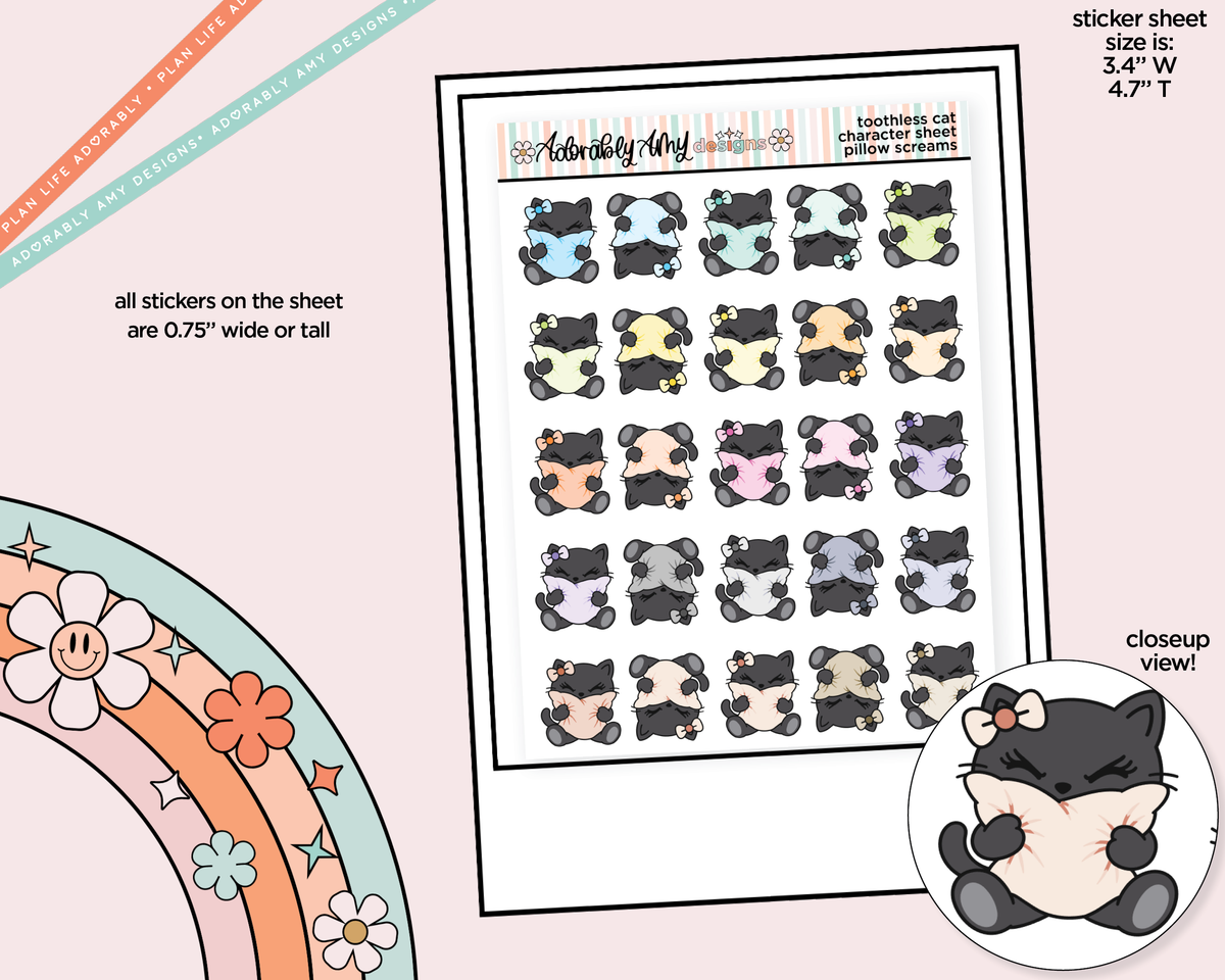 Toothless Cat Pillow Screams Decoration Character Planner Stickers - Adorably Amy Designs