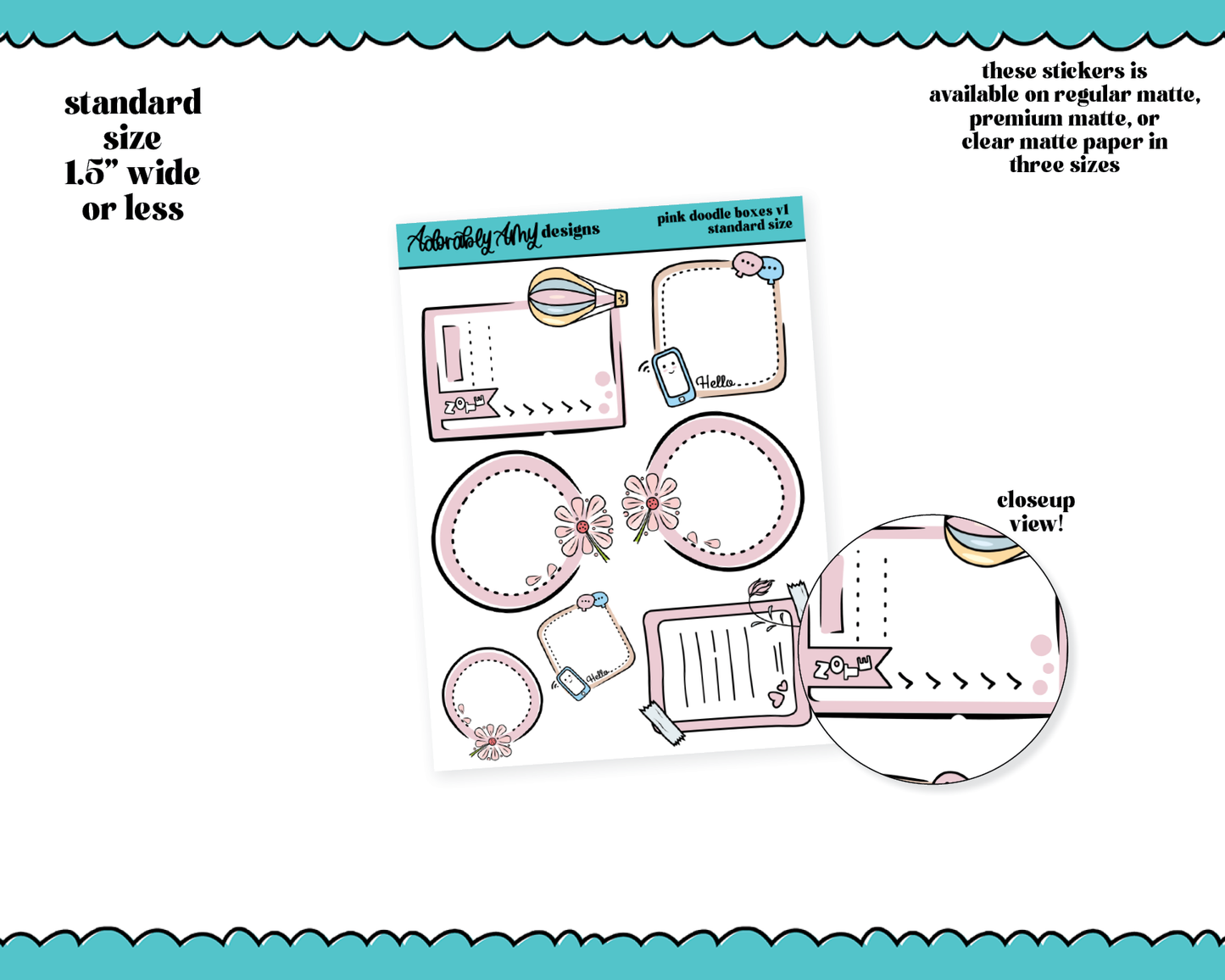 Hand Drawn Doodled Pink Boxes V1 - 3 Sizes Planner Stickers for any Planner or Insert