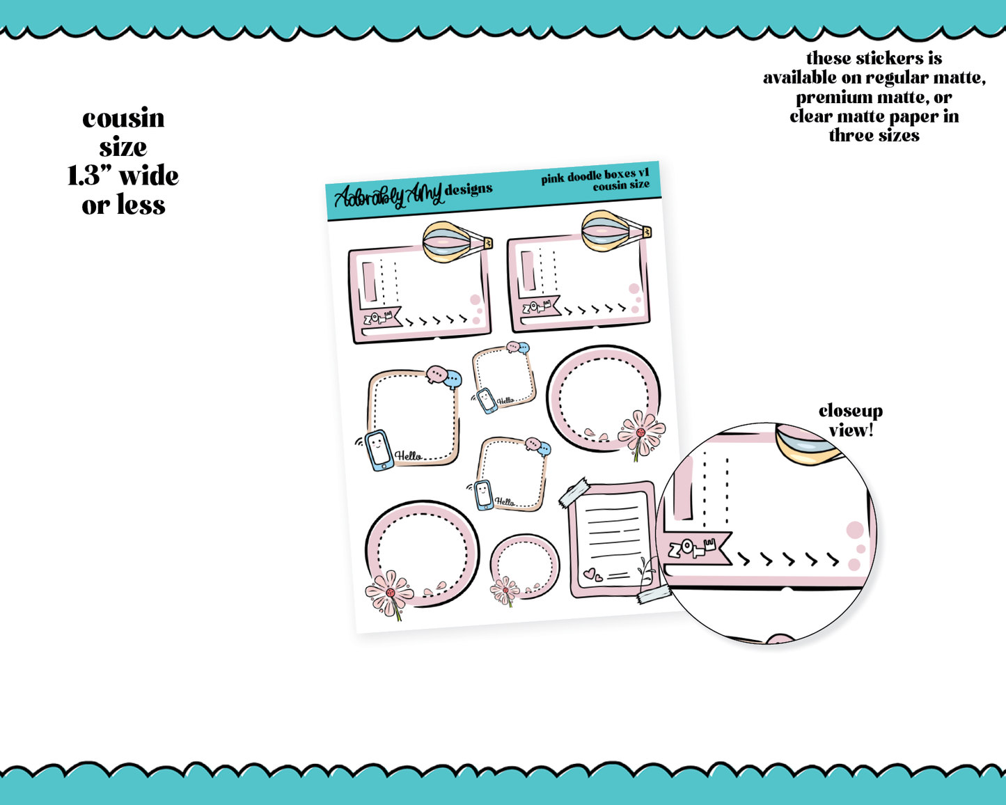 Hand Drawn Doodled Pink Boxes V1 - 3 Sizes Planner Stickers for any Planner or Insert