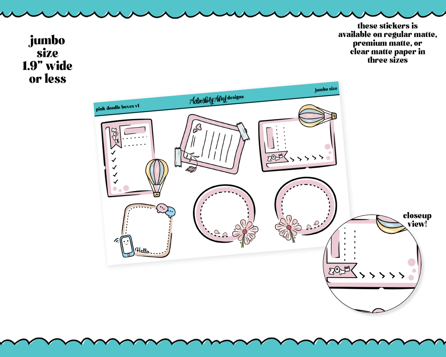 Hand Drawn Doodled Pink Boxes V1 - 3 Sizes Planner Stickers for any Planner or Insert