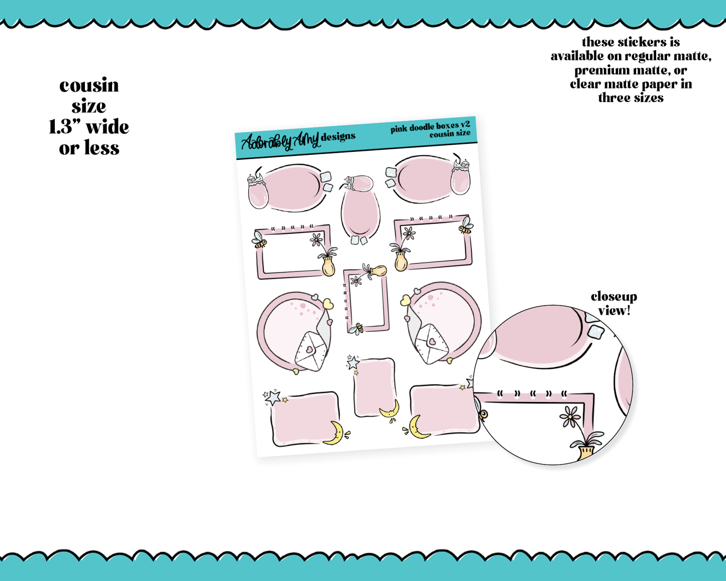 Hand Drawn Doodled Pink Boxes V2 - 3 Sizes Planner Stickers for any Planner or Insert