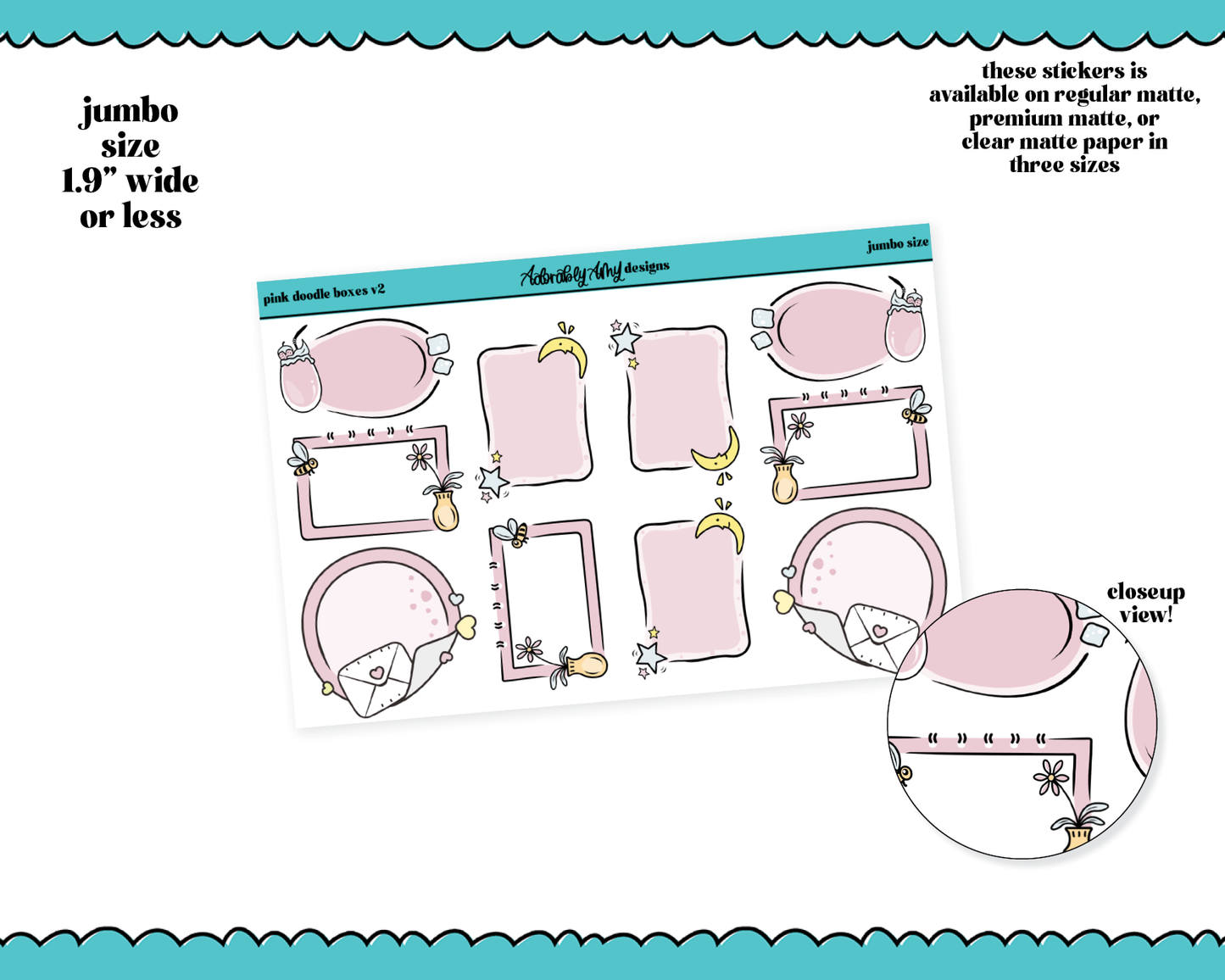 Hand Drawn Doodled Pink Boxes V2 - 3 Sizes Planner Stickers for any Planner or Insert