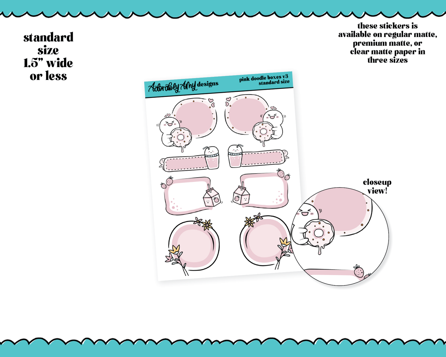 Hand Drawn Doodled Pink Boxes V3 - 3 Sizes Planner Stickers for any Planner or Insert