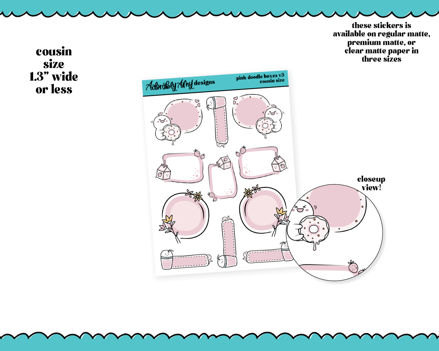 Hand Drawn Doodled Pink Boxes V3 - 3 Sizes Planner Stickers for any Planner or Insert