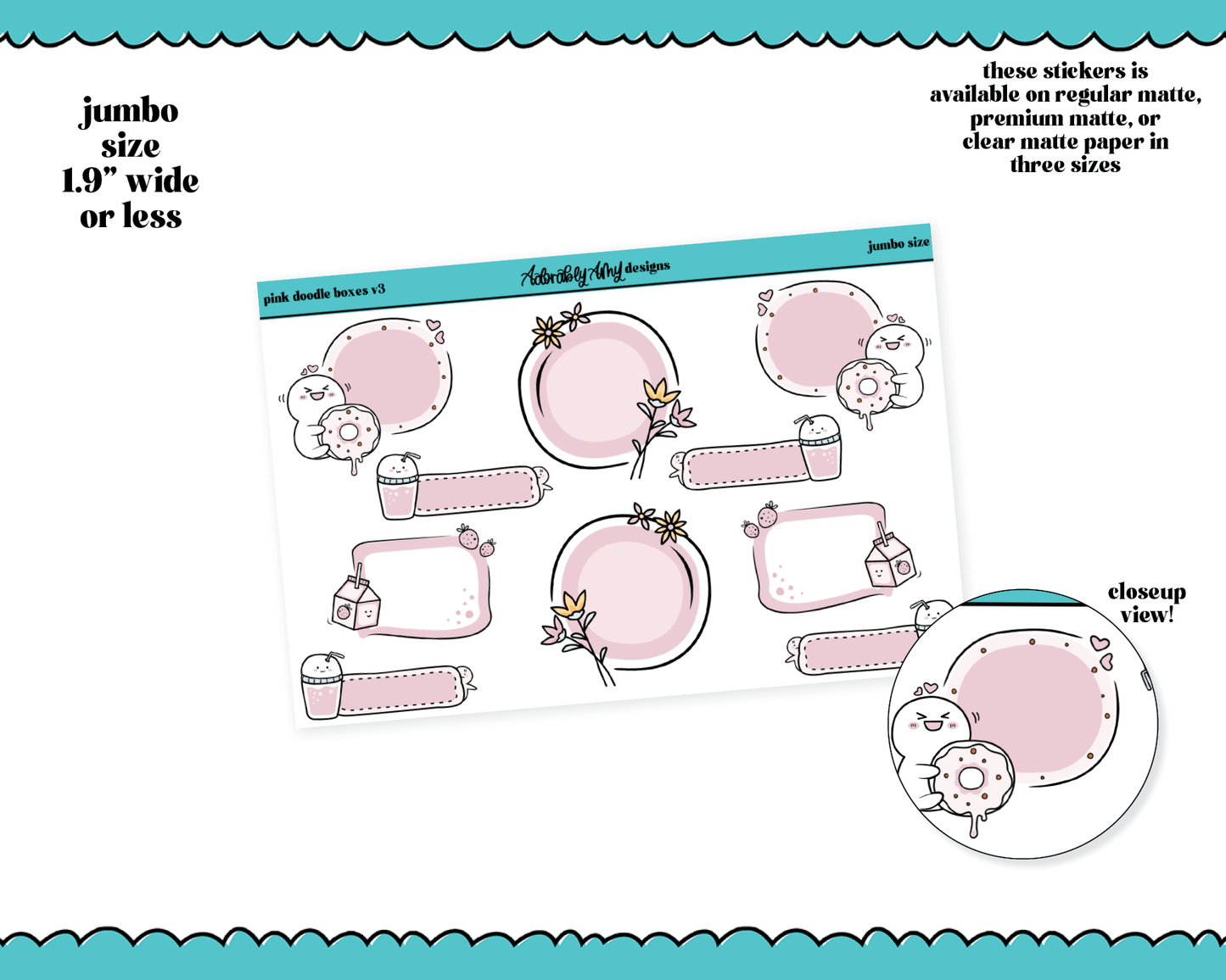 Hand Drawn Doodled Pink Boxes V3 - 3 Sizes Planner Stickers for any Planner or Insert