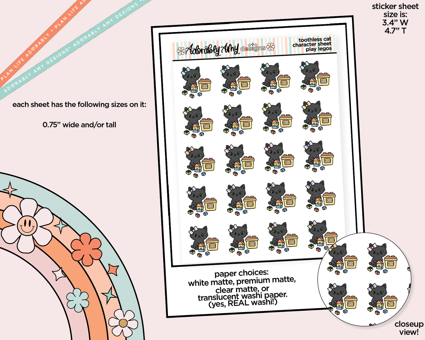 Toothless Cat Play Legos Decoration Character Planner Stickers