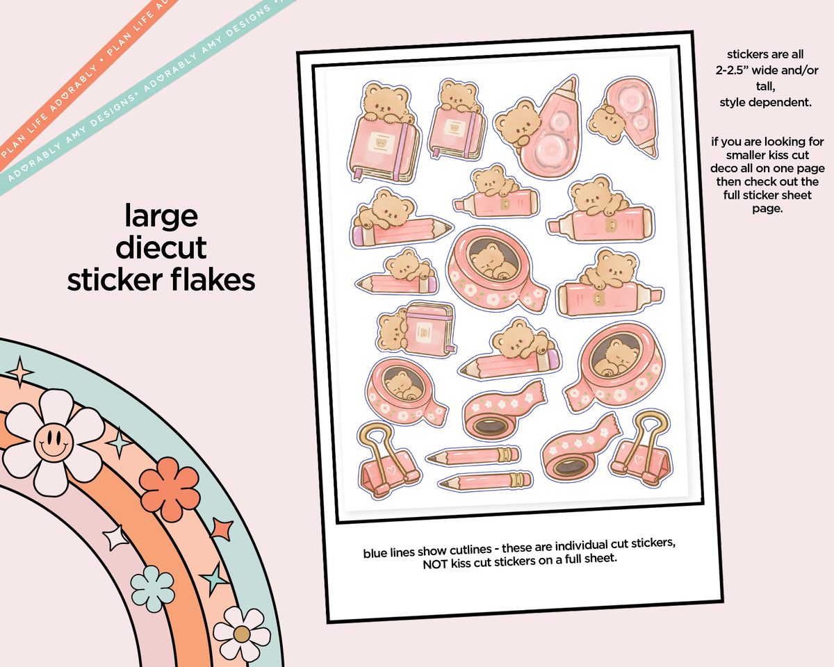 Pretty Stationary Bears Deco Stickers in Multiple Sizes Decorative Planner Stickers - Adorably Amy Designs