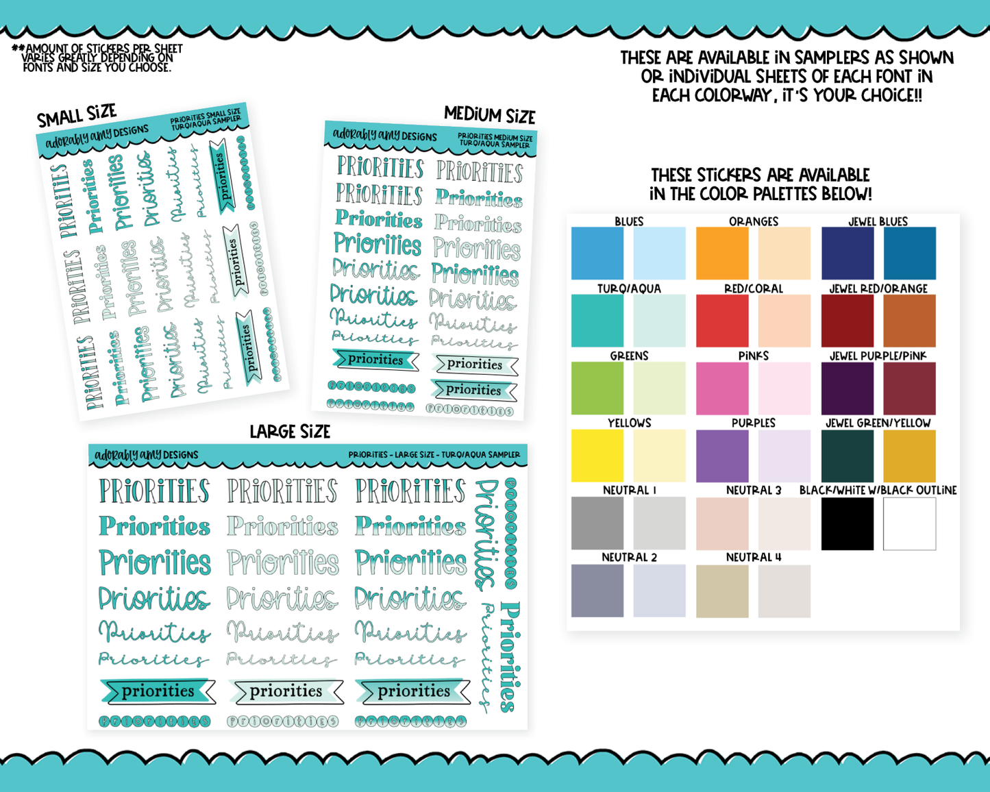 Rainbow or Black Priorities Reminder Stickers - 8 Fonts - Planner Stickers for any Planner or Insert
