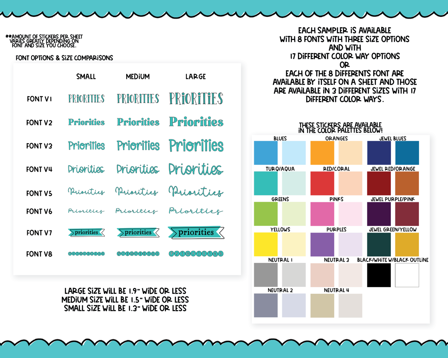 Rainbow or Black Priorities Reminder Stickers - 8 Fonts - Planner Stickers for any Planner or Insert