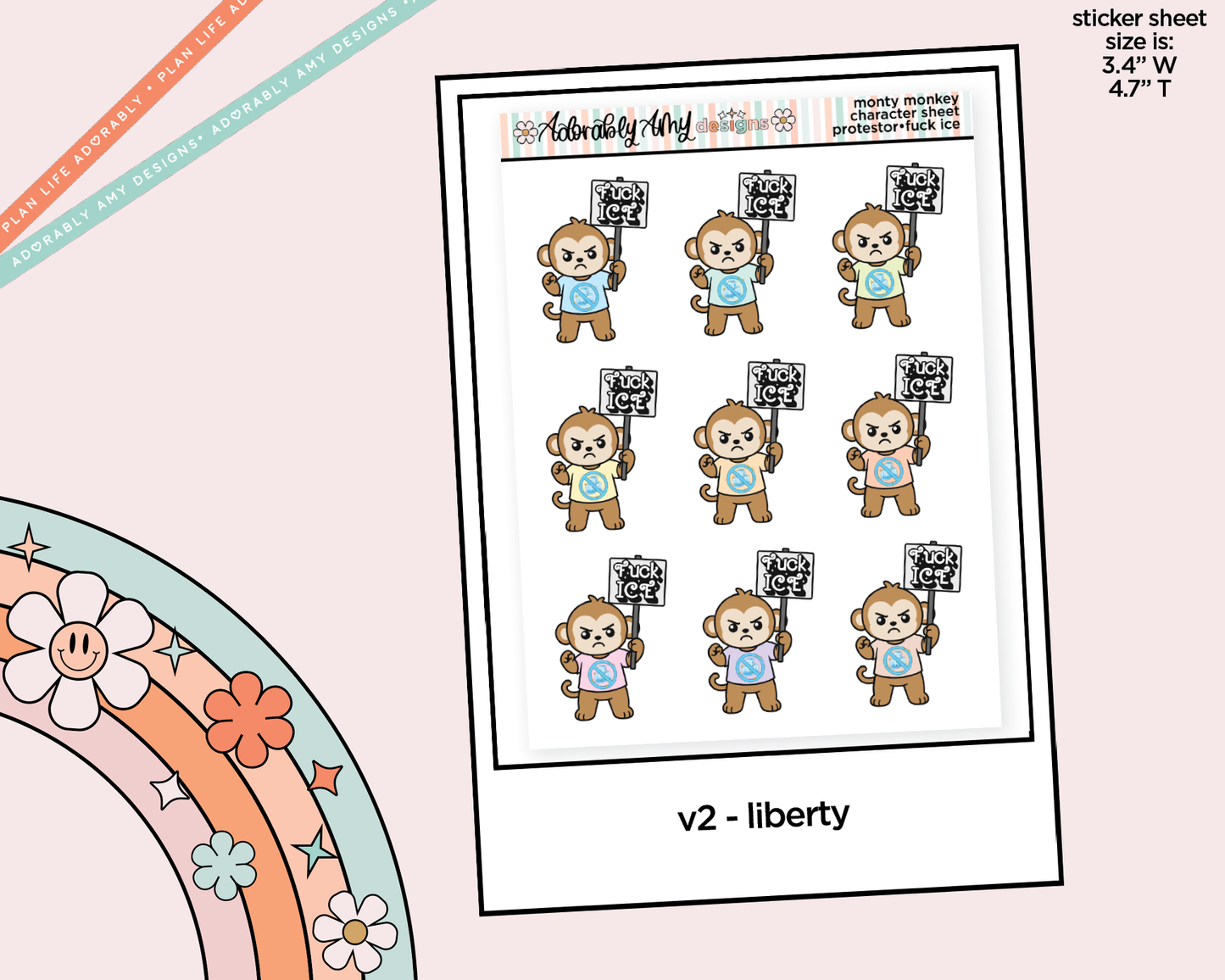 Monty the Monkey Protestor - No Ice Decoration Character Planner Stickers