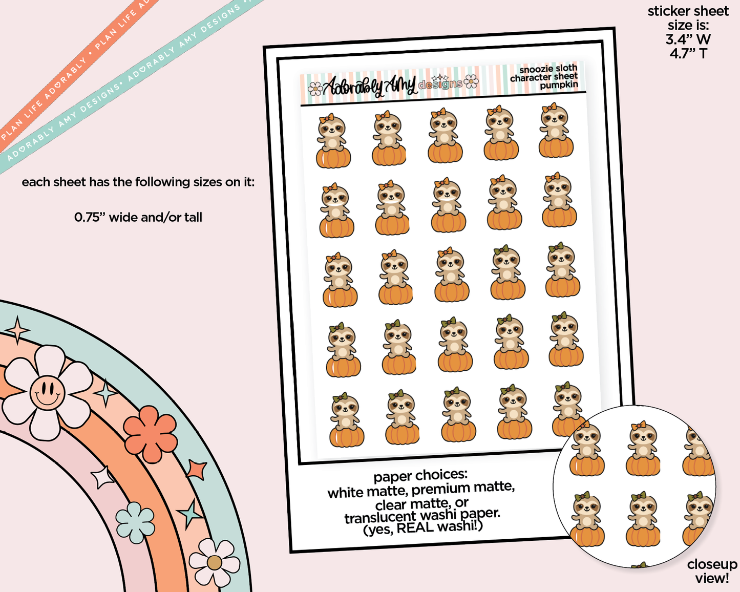 Snoozie Sloth Pumpkin Sitting Decoration Planner Stickers for any Planner or Insert