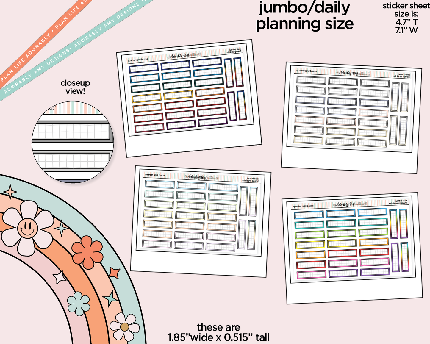 Rainbow Quarter Grid Boxes Large/Jumbo Stickers for any Planner or Insert
