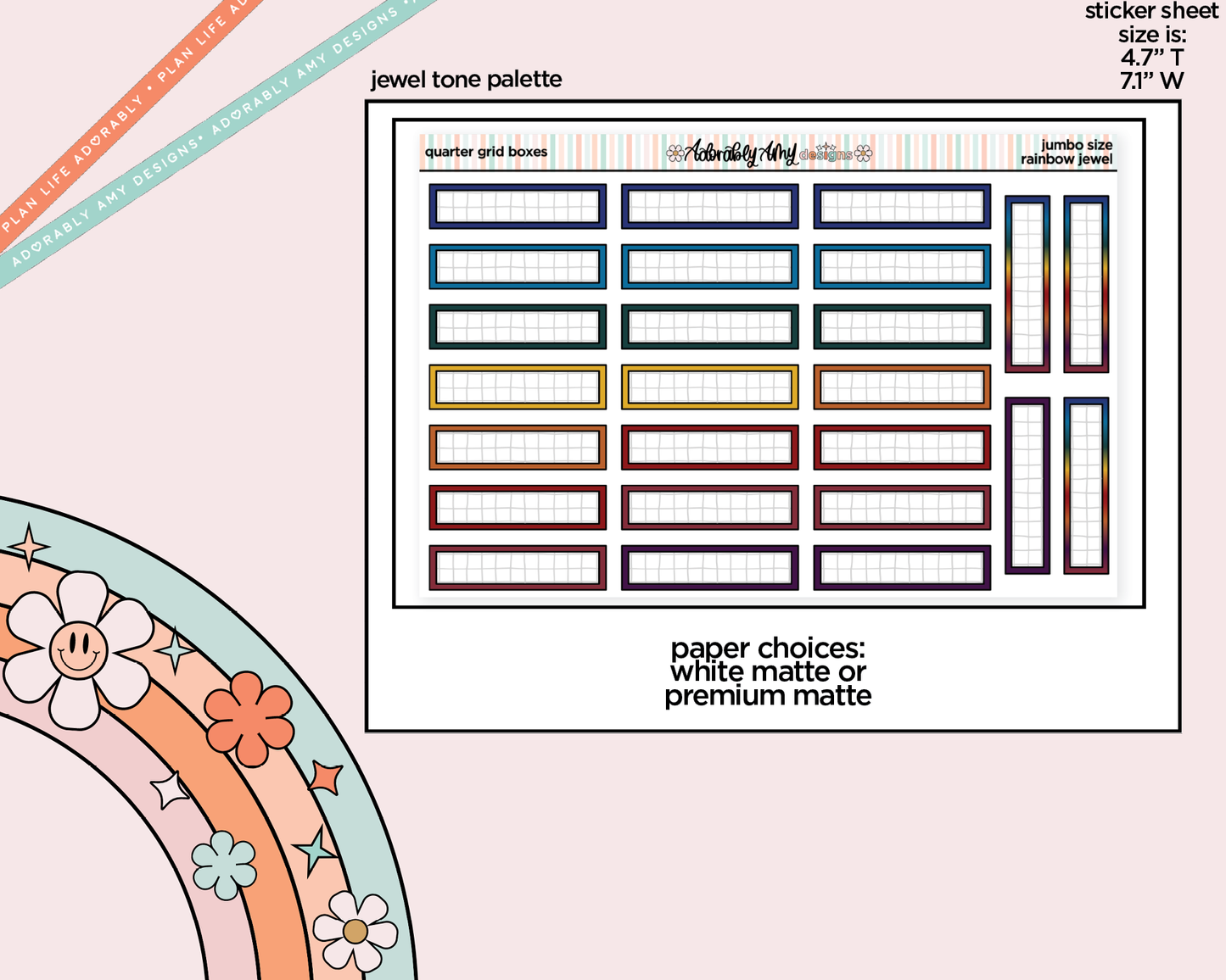 Rainbow Quarter Grid Boxes Large/Jumbo Stickers for any Planner or Insert