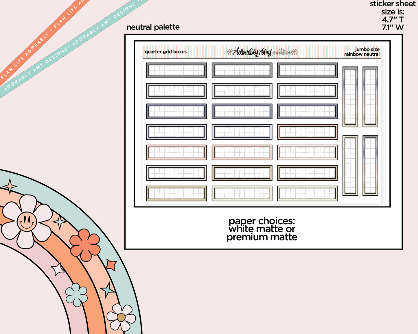 Rainbow Quarter Grid Boxes Large/Jumbo Stickers for any Planner or Insert