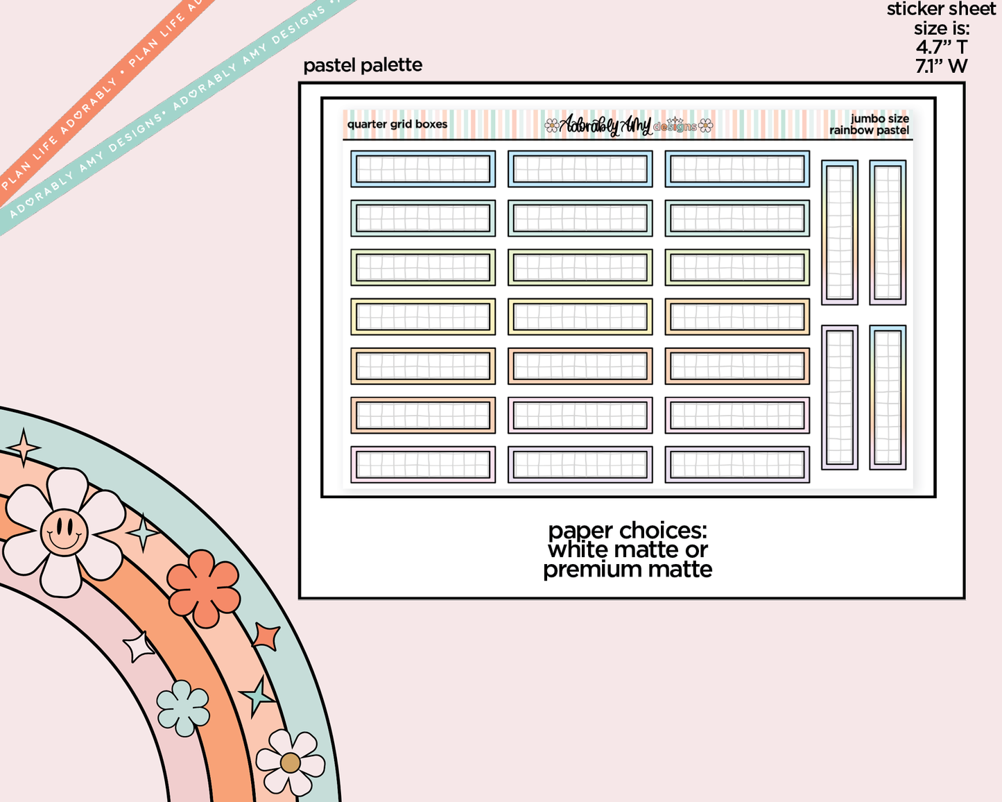 Rainbow Quarter Grid Boxes Large/Jumbo Stickers for any Planner or Insert