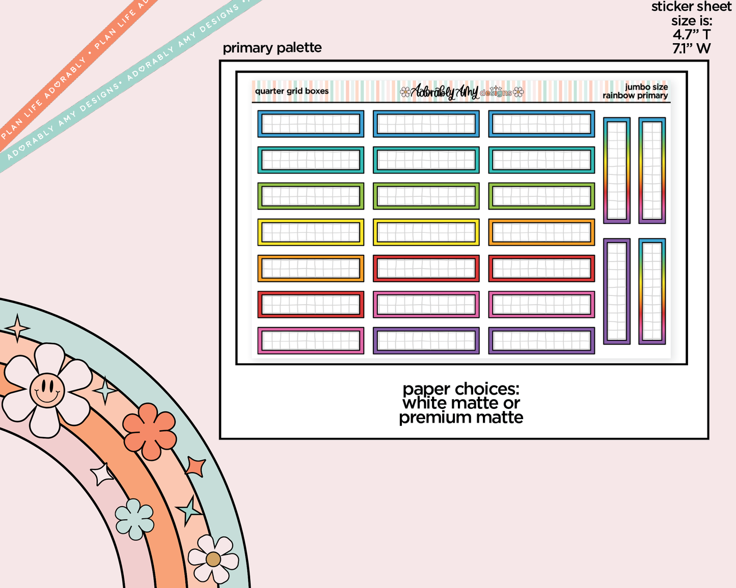 Rainbow Quarter Grid Boxes Large/Jumbo Stickers for any Planner or Insert