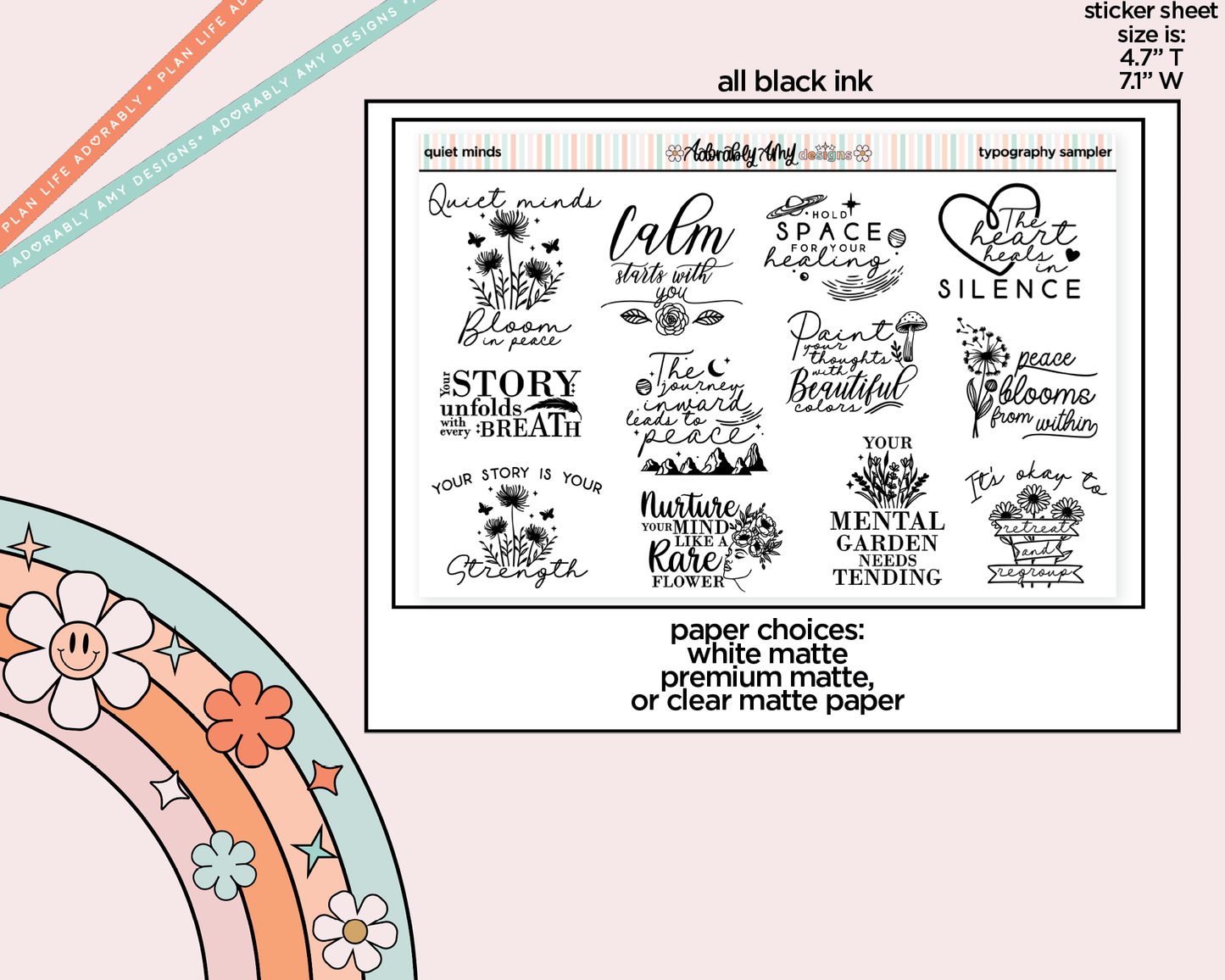 Quiet Minds Deco Typography Sampler Planner Stickers