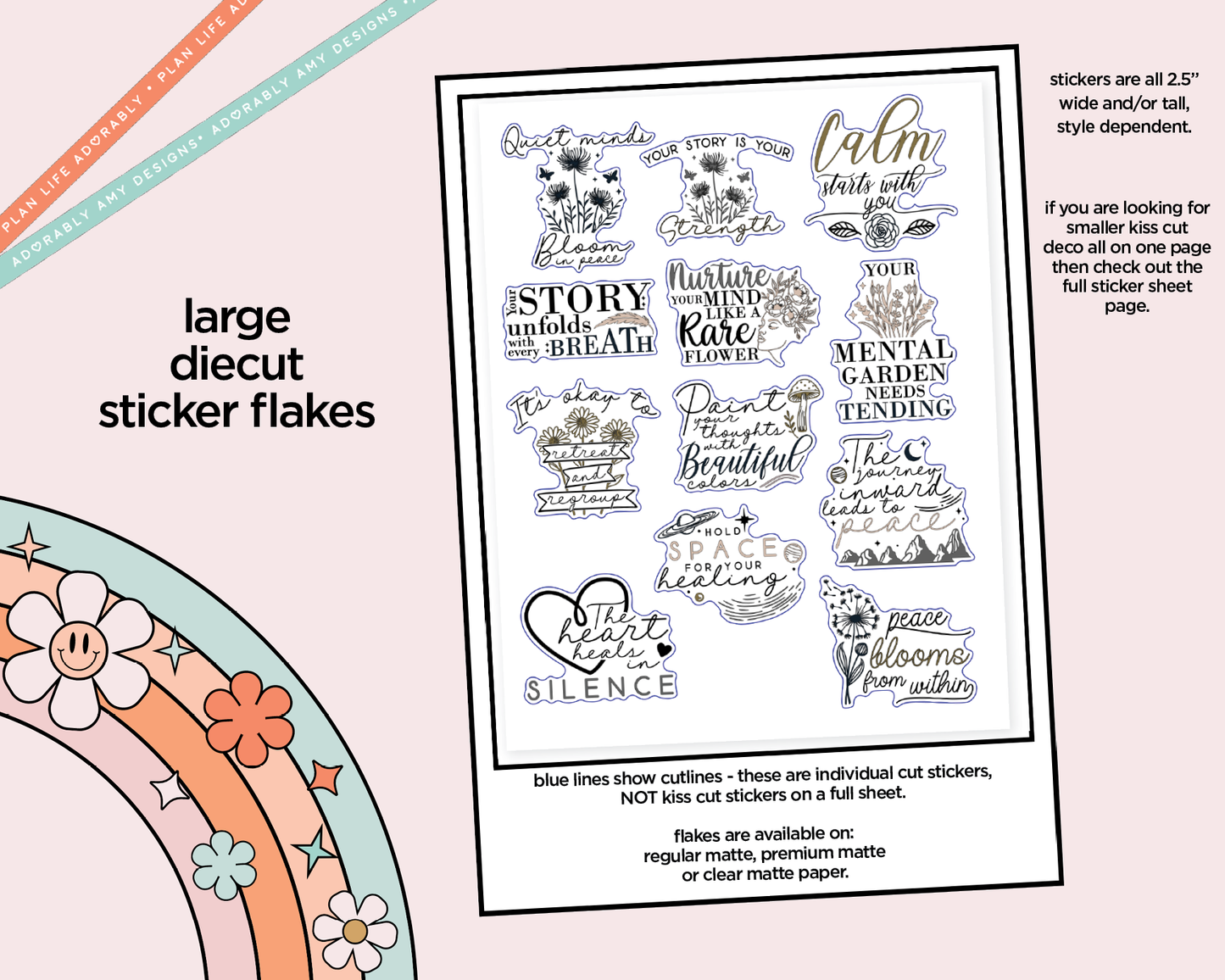 Quiet Minds Deco Typography Sampler Planner Stickers