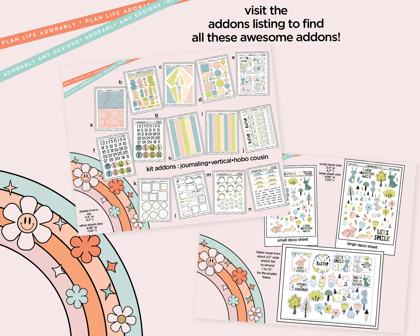 Hobonichi Cousin Weekly Rabbit Rabbit Easter Themed Planner Sticker Kit for Hobo Cousin or Similar Planners - Adorably Amy Designs