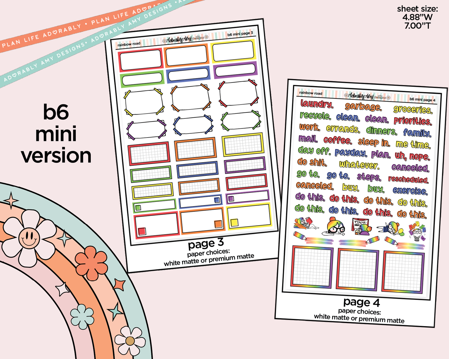 Mini B6 Rainbow Road Planner Sticker Kit sized for ANY Vertical Insert