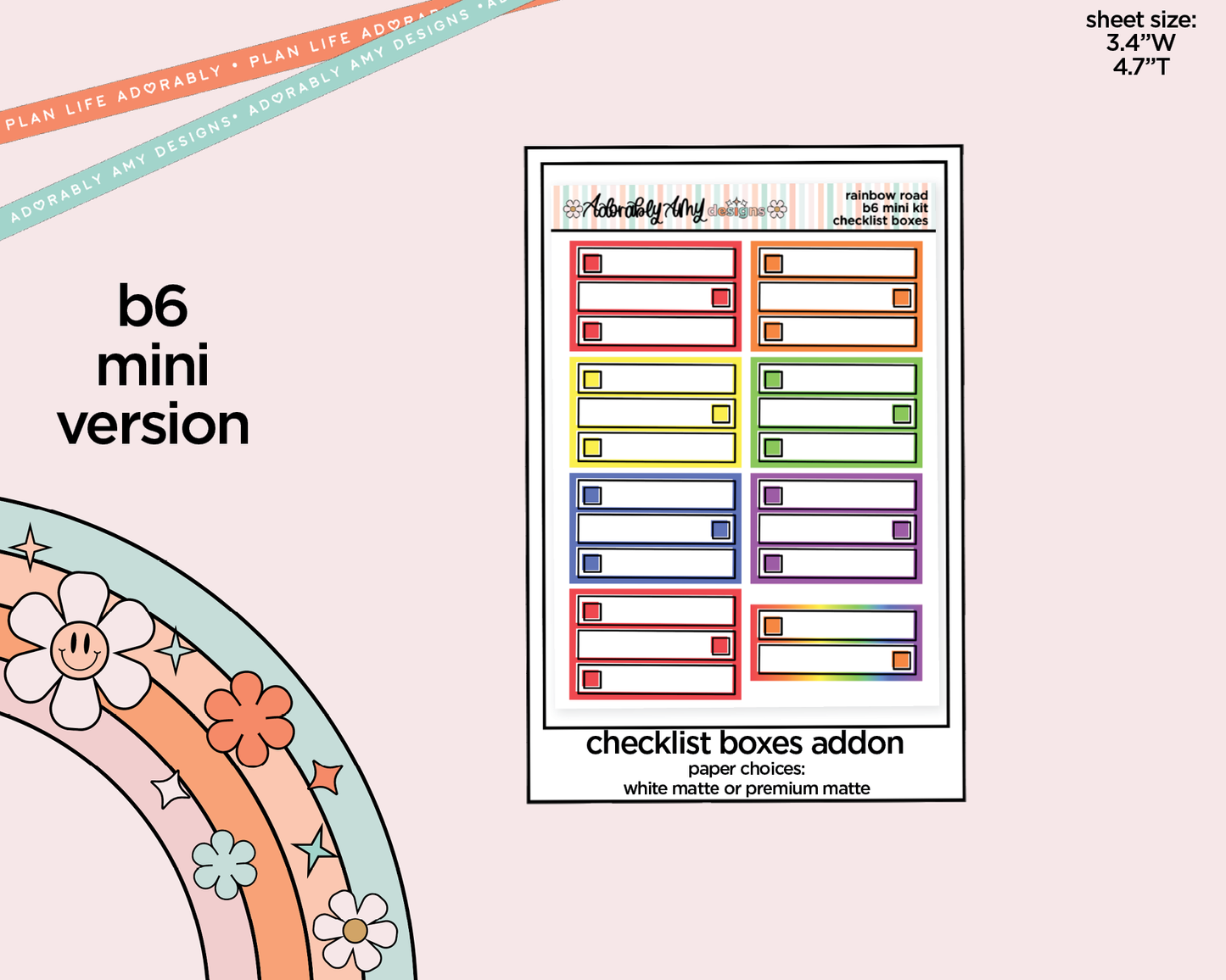 Mini B6 Rainbow Road Planner Sticker Kit sized for ANY Vertical Insert