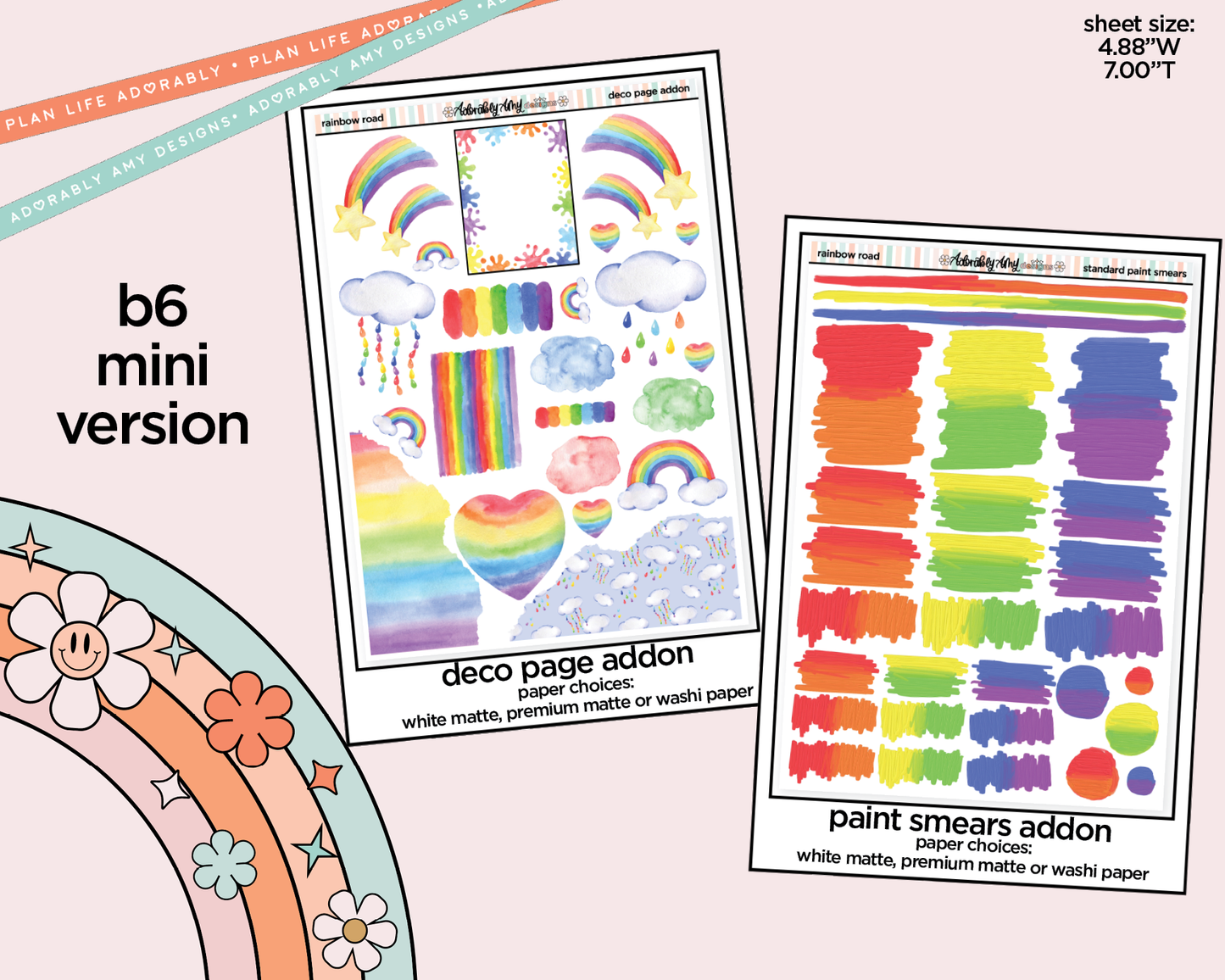 Mini B6 Rainbow Road Planner Sticker Kit sized for ANY Vertical Insert