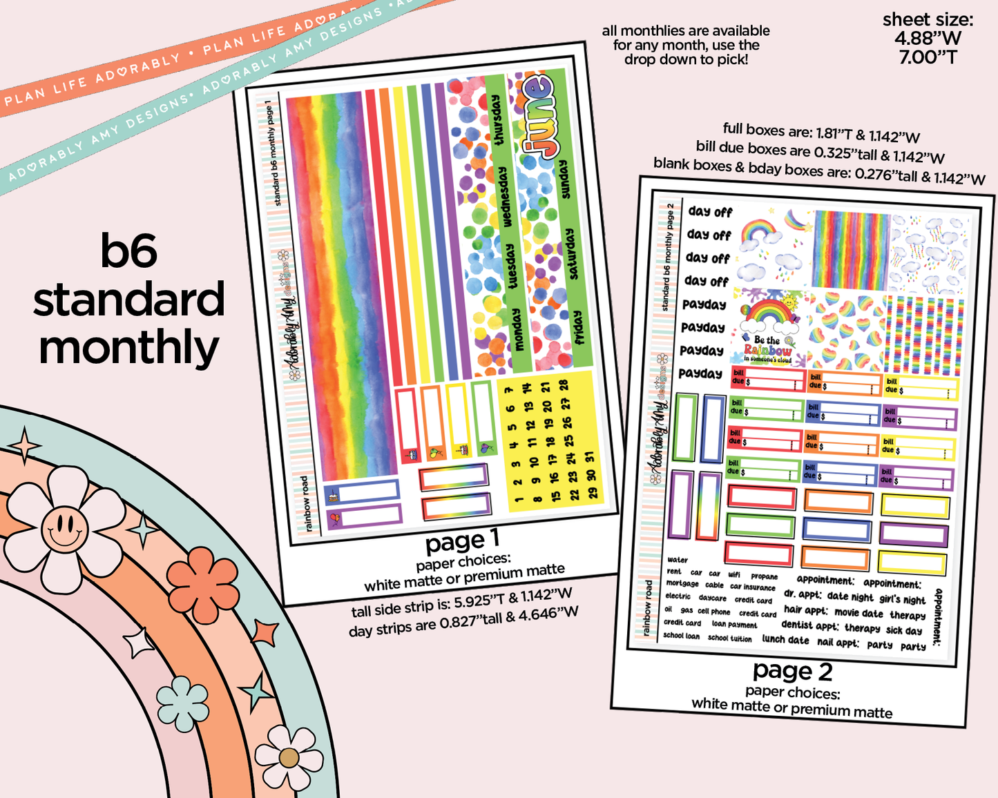 Standard B6 Monthly Pick Your Month Rainbow Road Planner Sticker Kit for some B6 Planners