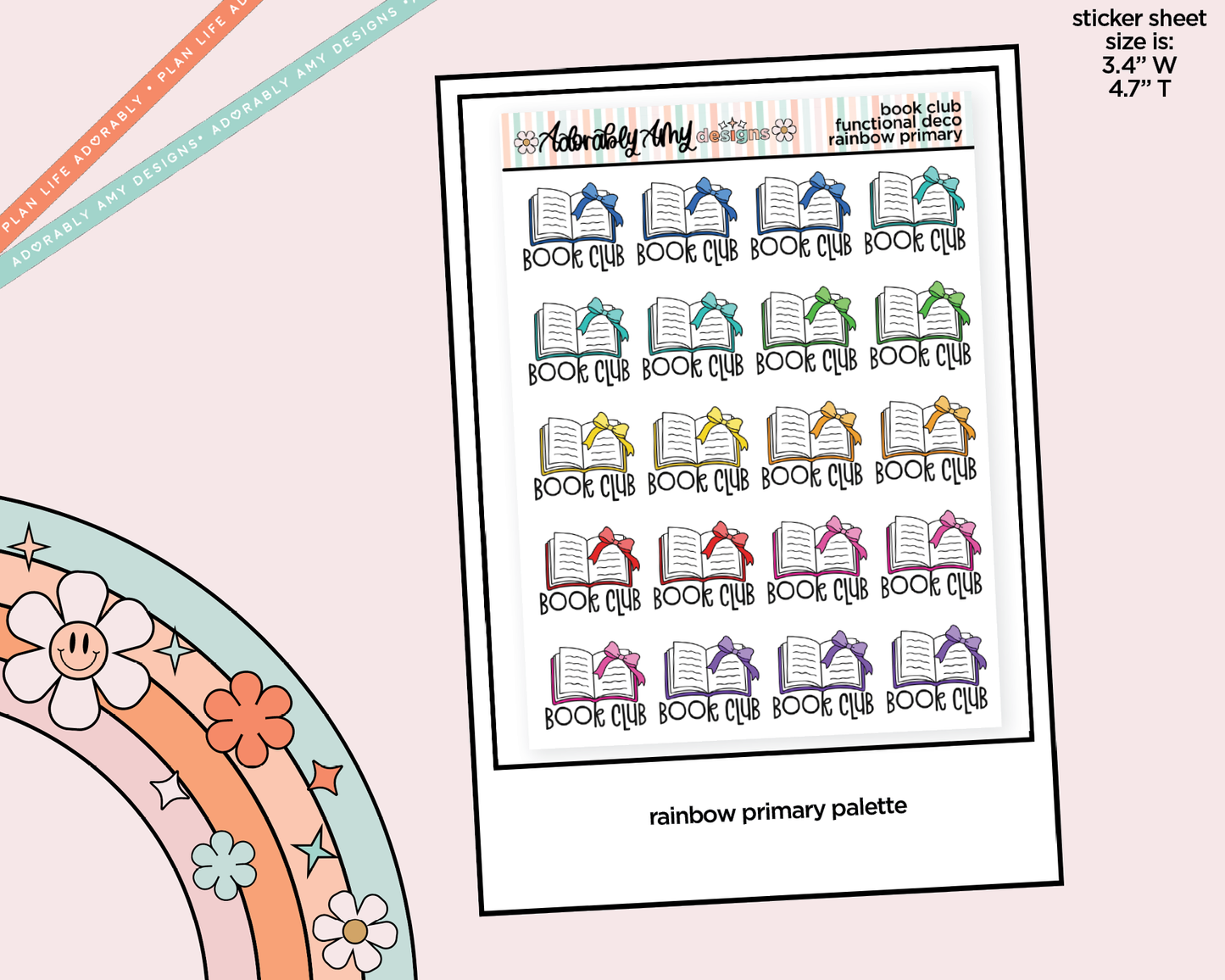 Rainbow Book Club Doodled Functional Typography Stickers - Adorably Amy Designs