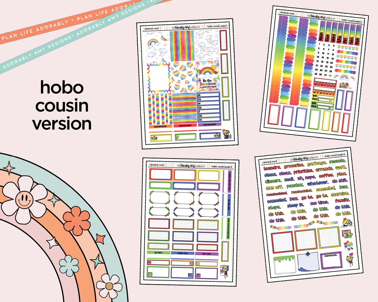 Hobonichi Cousin Weekly Rainbow Road Planner Sticker Kit for Hobo Cousin or Similar Planners