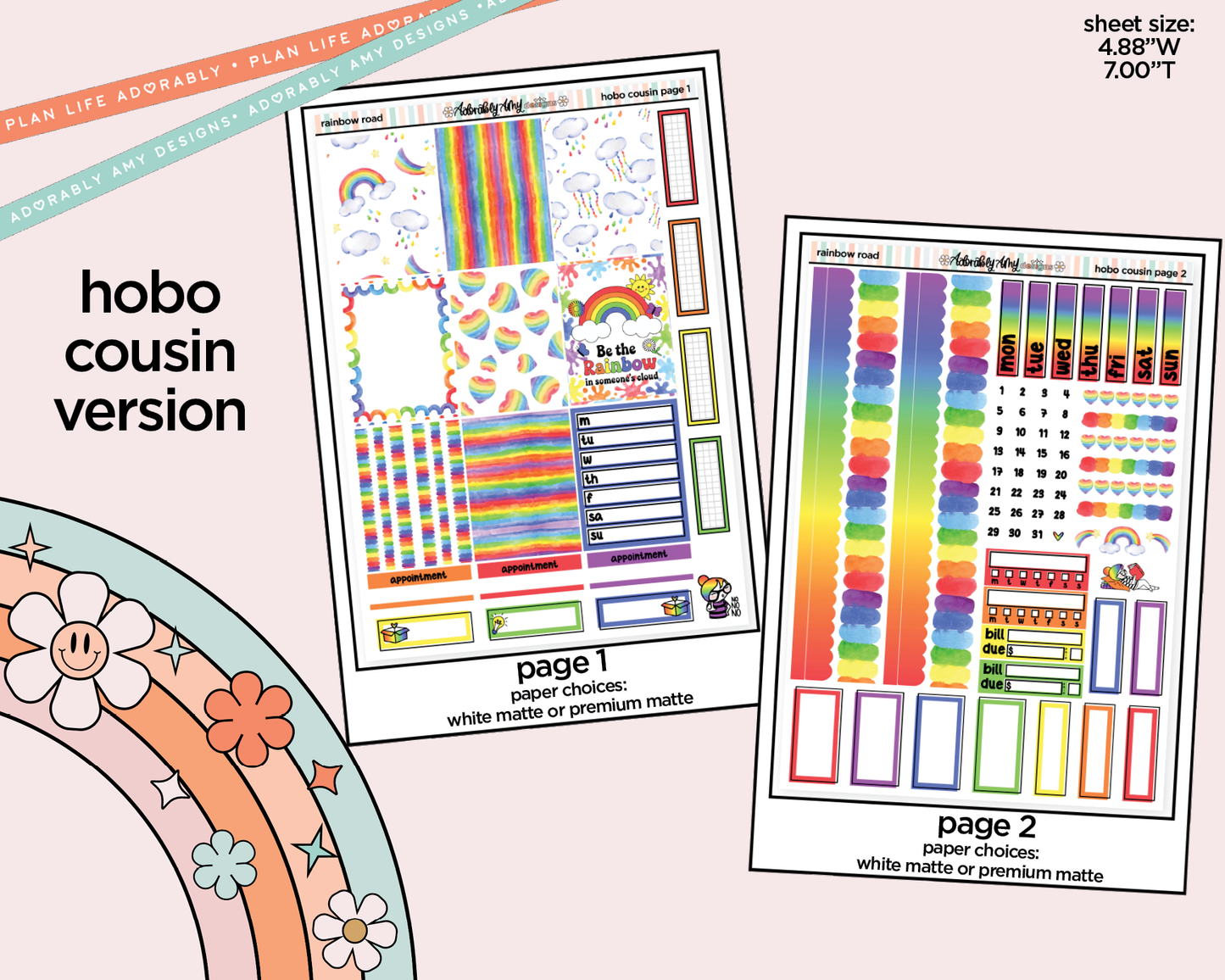 Hobonichi Cousin Weekly Rainbow Road Planner Sticker Kit for Hobo Cousin or Similar Planners