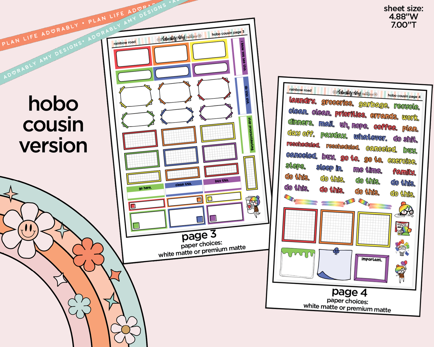 Hobonichi Cousin Weekly Rainbow Road Planner Sticker Kit for Hobo Cousin or Similar Planners