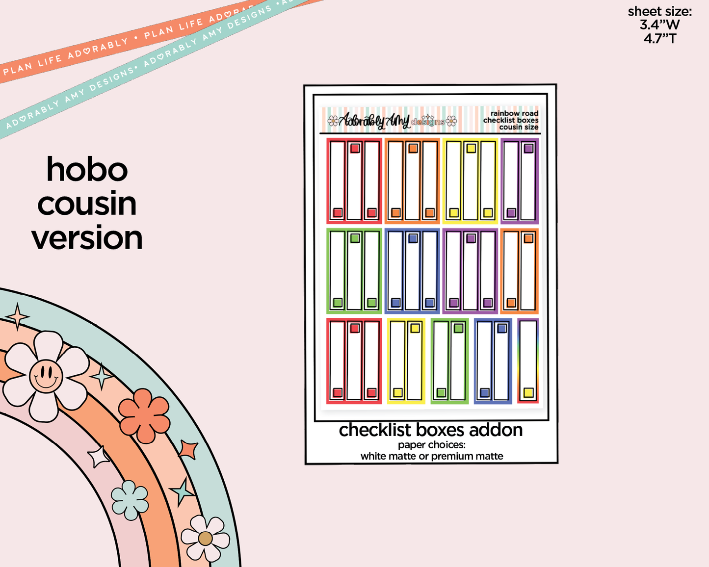 Hobonichi Cousin Weekly Rainbow Road Planner Sticker Kit for Hobo Cousin or Similar Planners