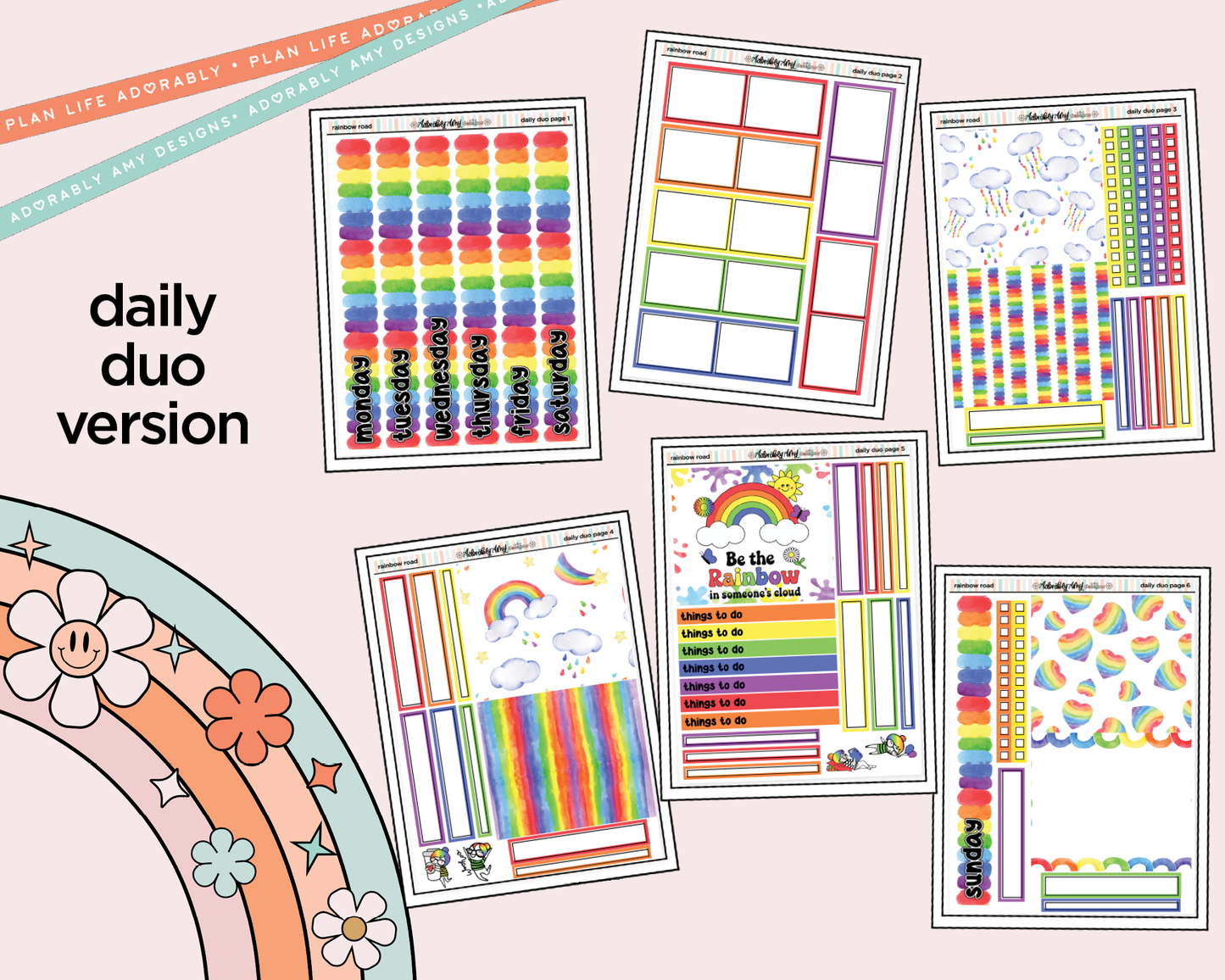 Daily Duo Rainbow Road Weekly Planner Sticker Kit for Daily Duo Planner